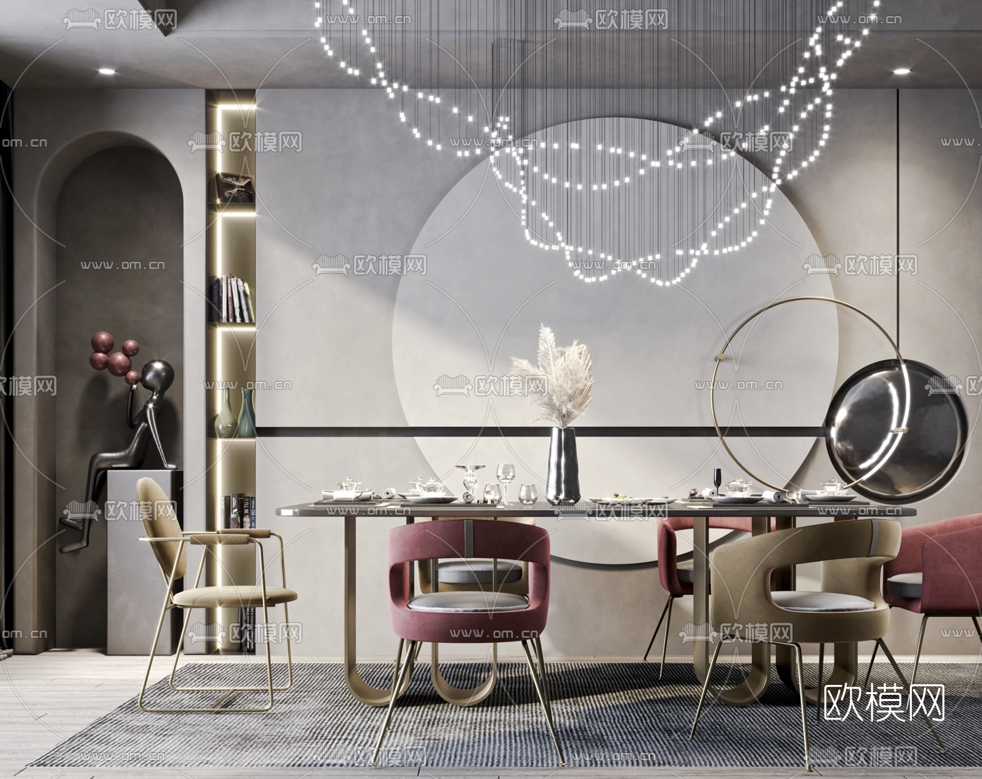 现代金属餐桌椅3d模型下载（渲染图1）
