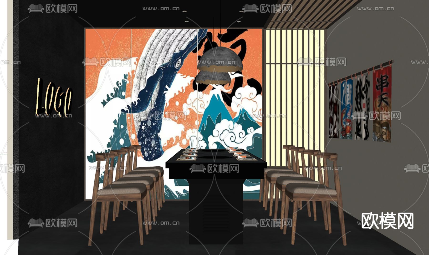 日式烧烤店包间su模型下载（渲染图1）