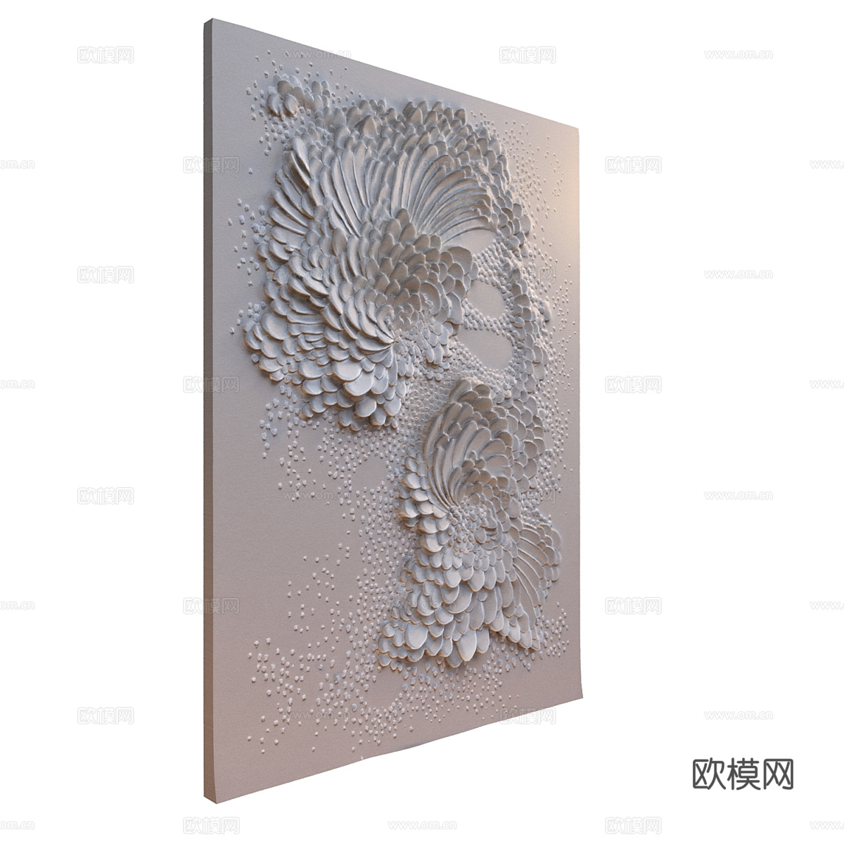 新中式鳞片浅浮雕装饰板3d模型