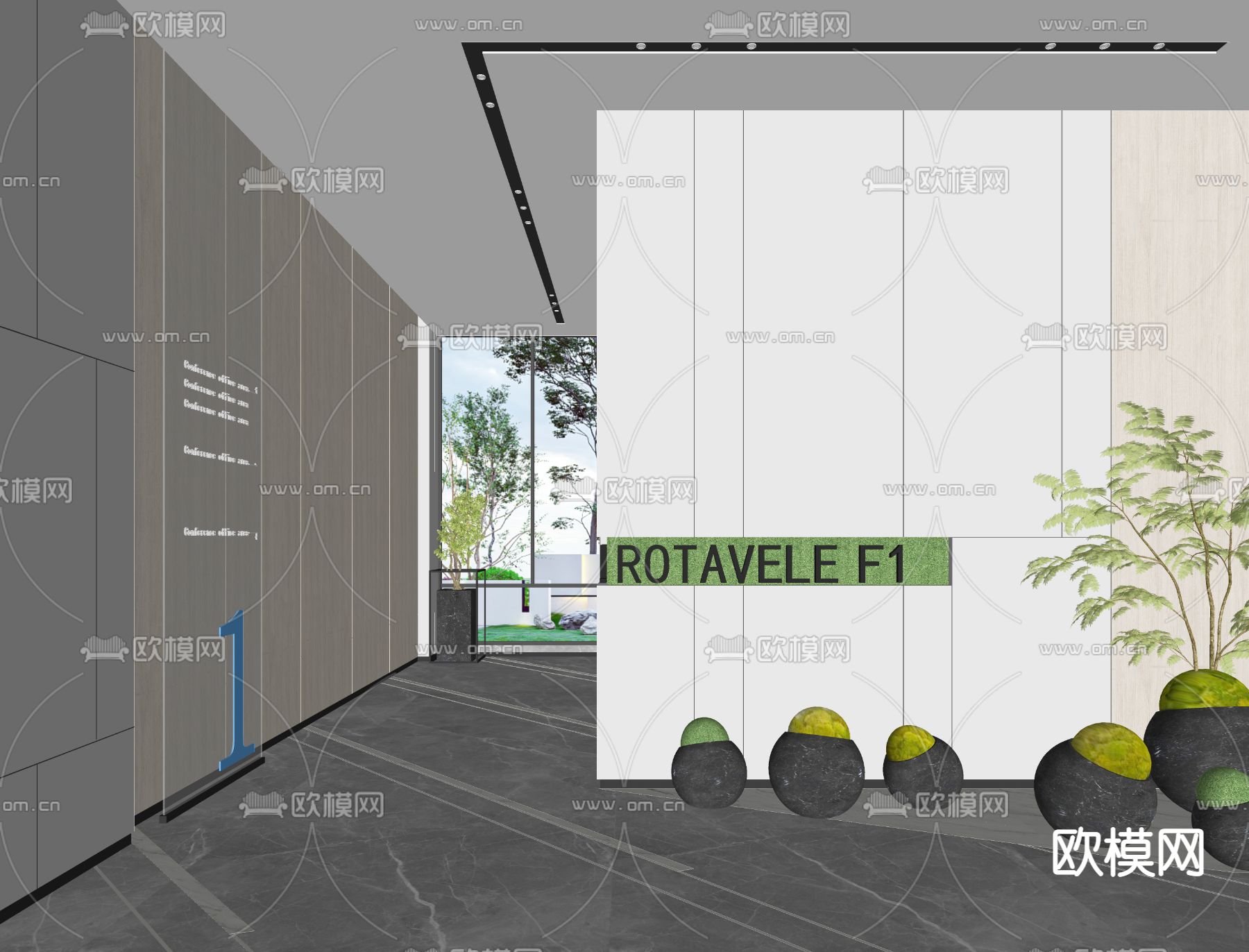 现代办公室电梯厅su模型下载（渲染图4）