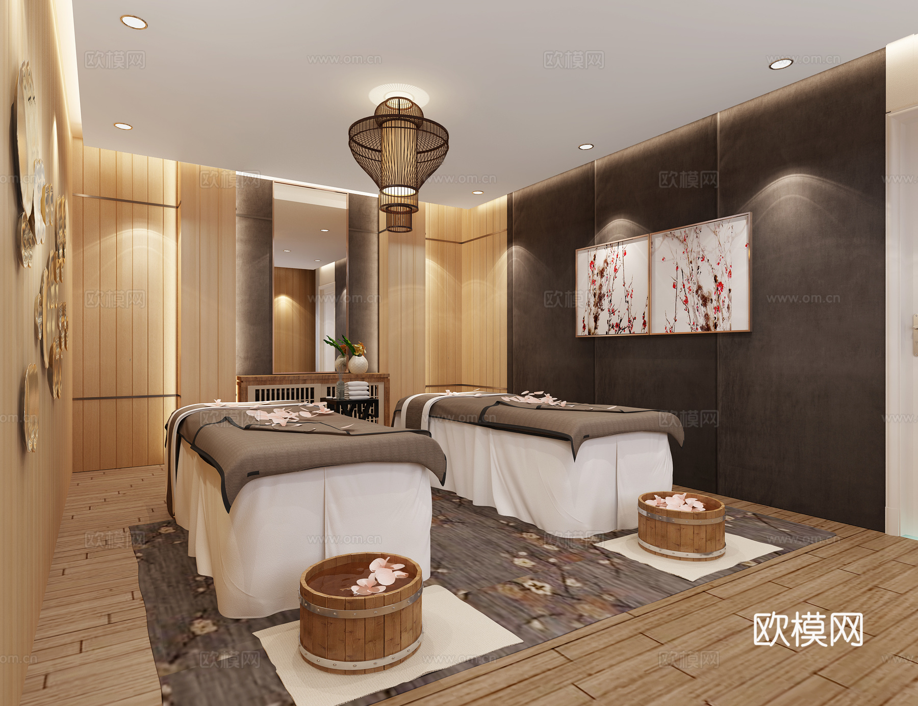 现代美容院包间 SPA包间 按摩床 装饰画 墙饰3d模型