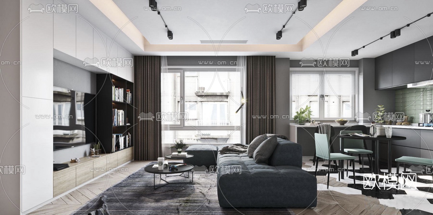 北欧公寓客厅餐厅3d模型下载（渲染图1）