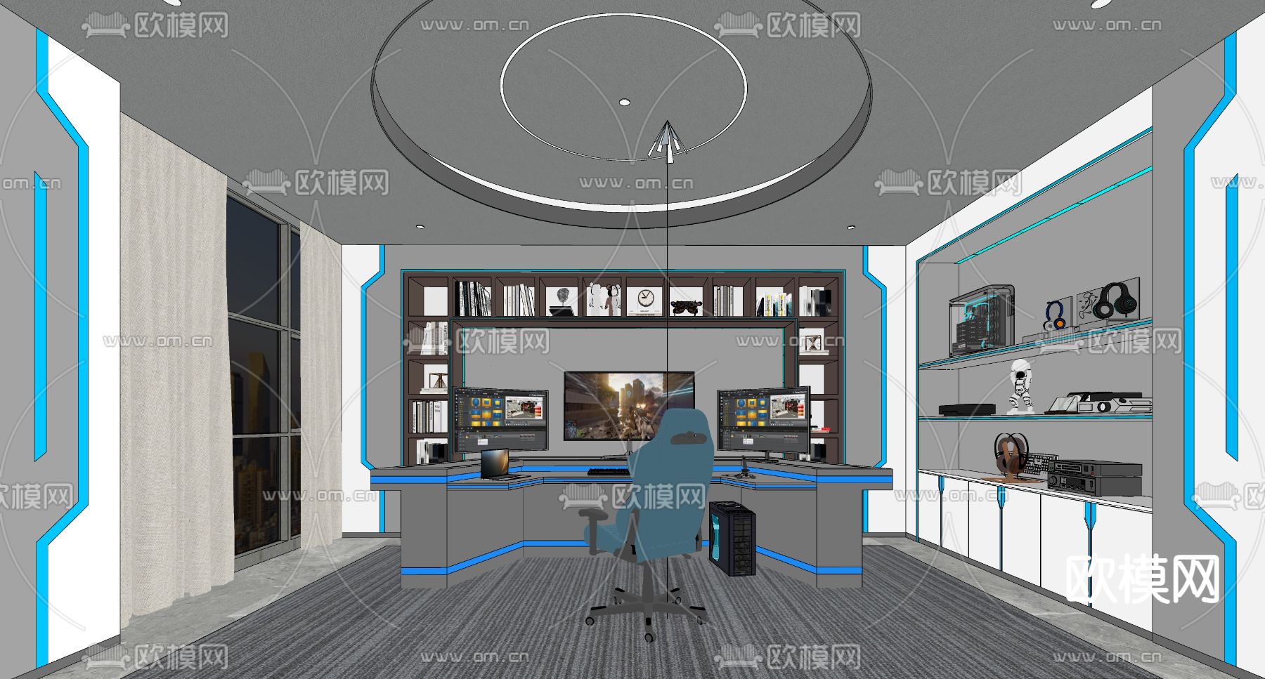 现代电竞室su模型下载（渲染图2）