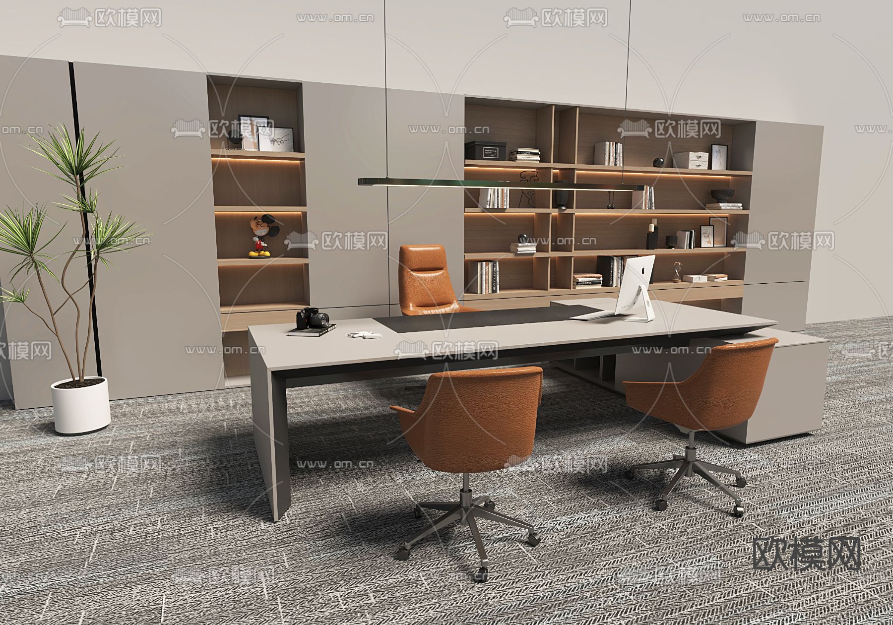 办公桌椅 班台桌椅su模型下载（渲染图2）