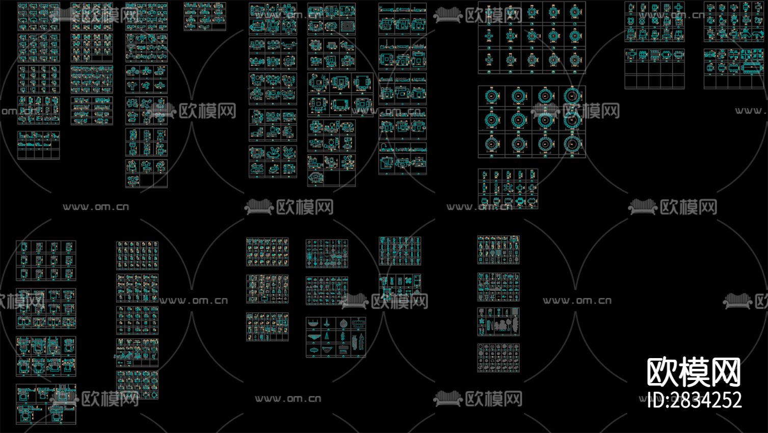 沙发餐桌床卫浴厨房灯具cad图库下载（渲染图1）