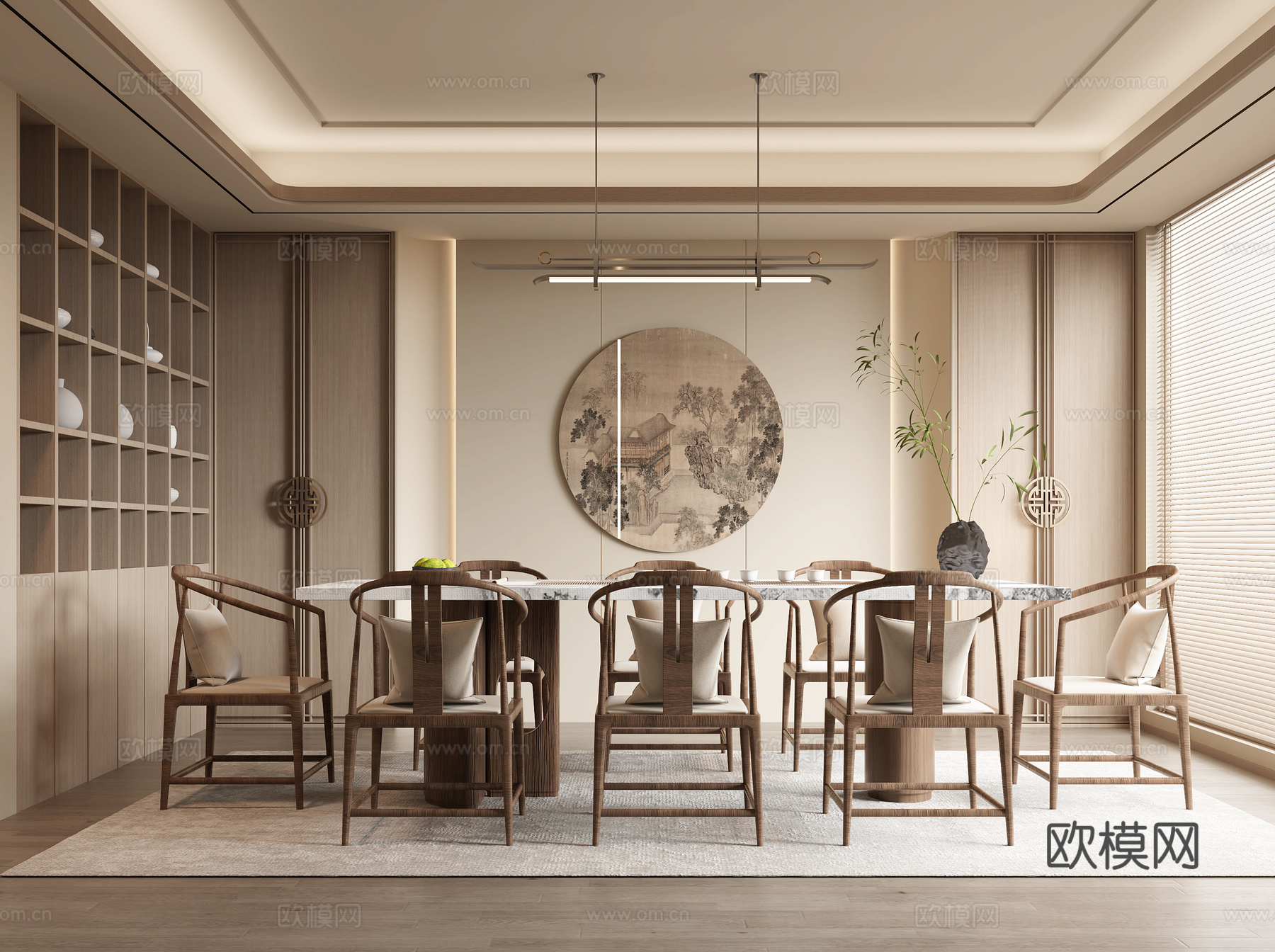 新中式餐厅3d模型下载