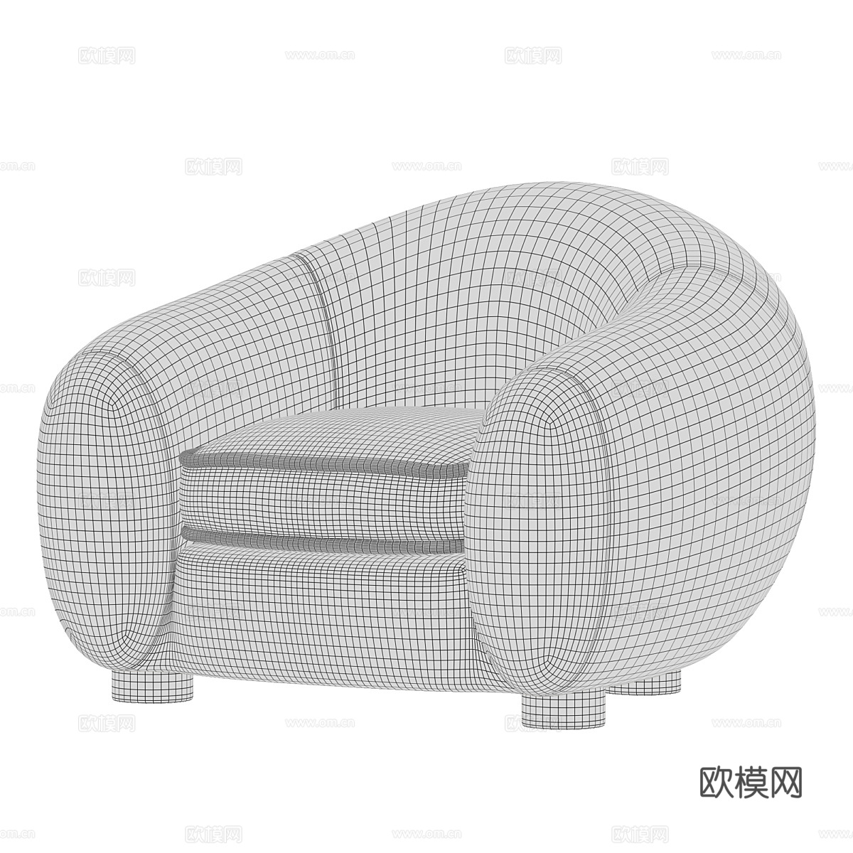 现代奶油风布艺扶手椅3d模型
