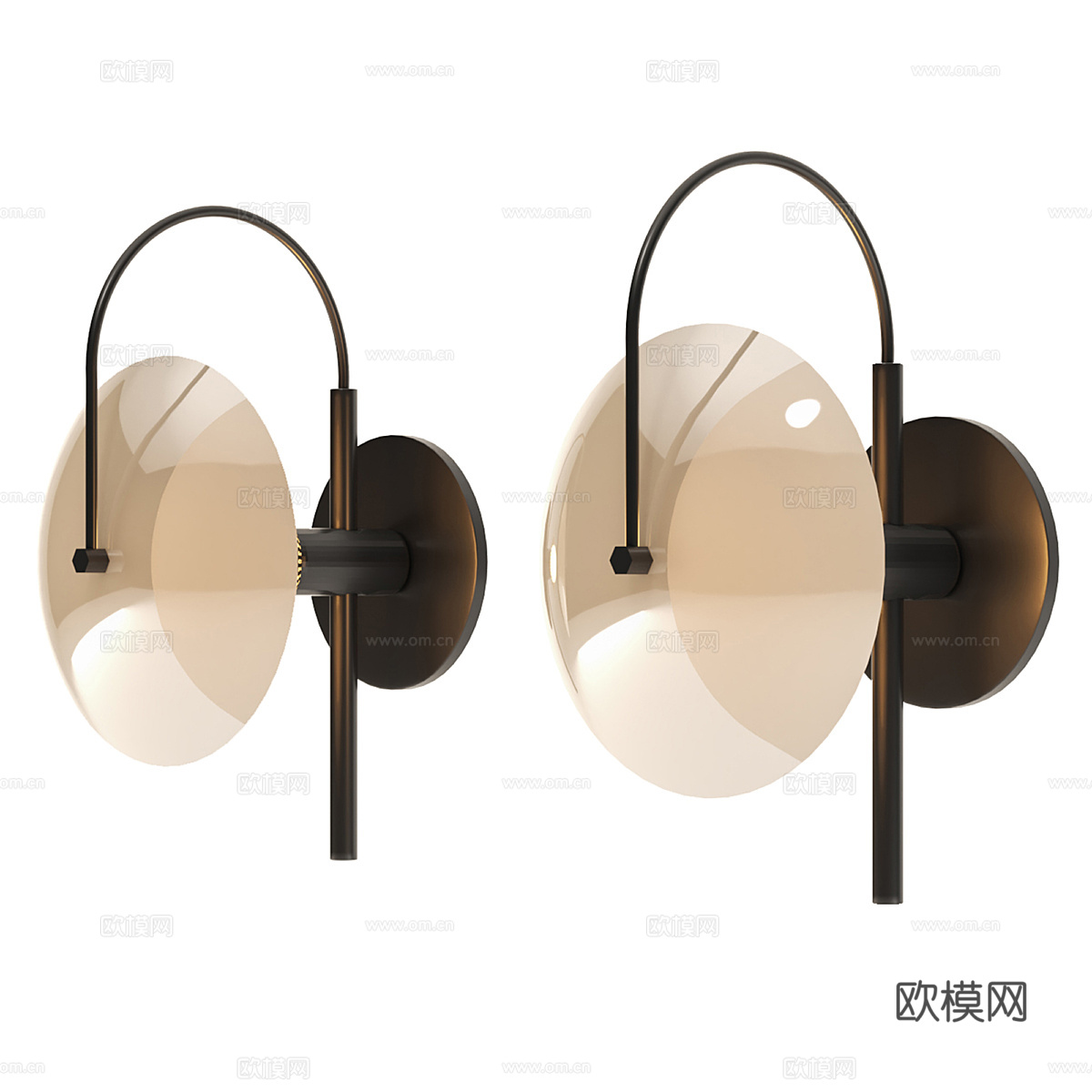 新中式轻奢金属玻璃装饰壁灯3d模型