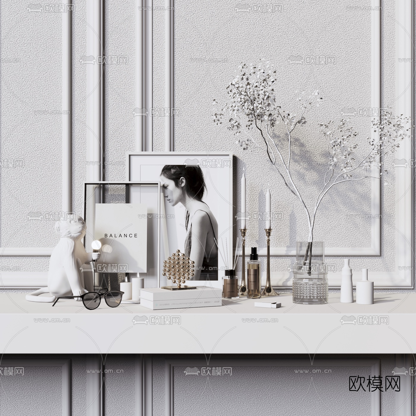 现代花瓶蜡烛台灯摆件3d模型下载（渲染图2）