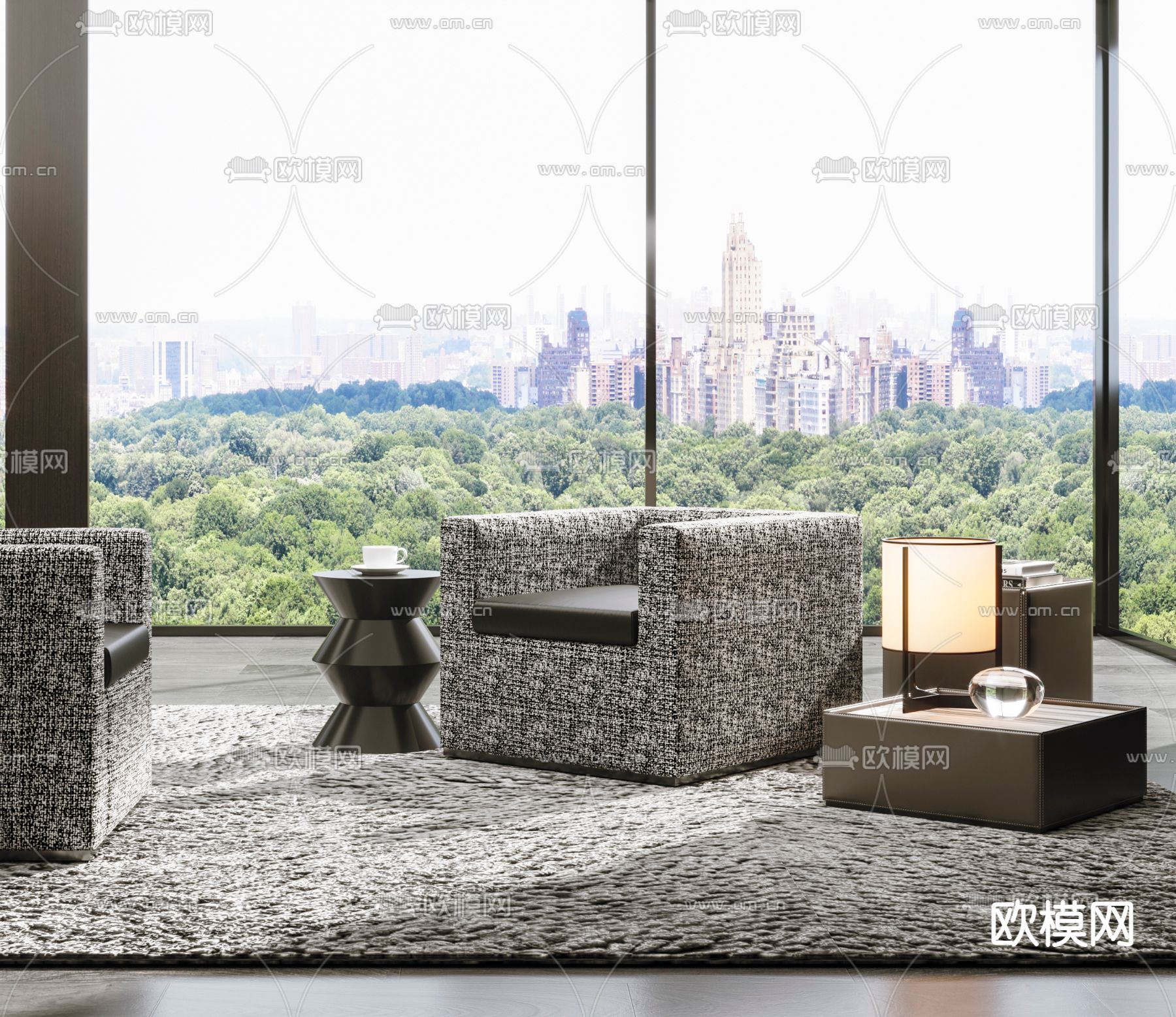 现代布艺休闲沙发3d模型下载（渲染图2）