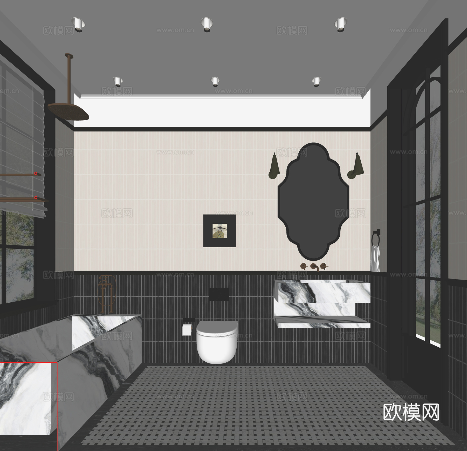 轻奢法式卫生间黑白卫生间su模型