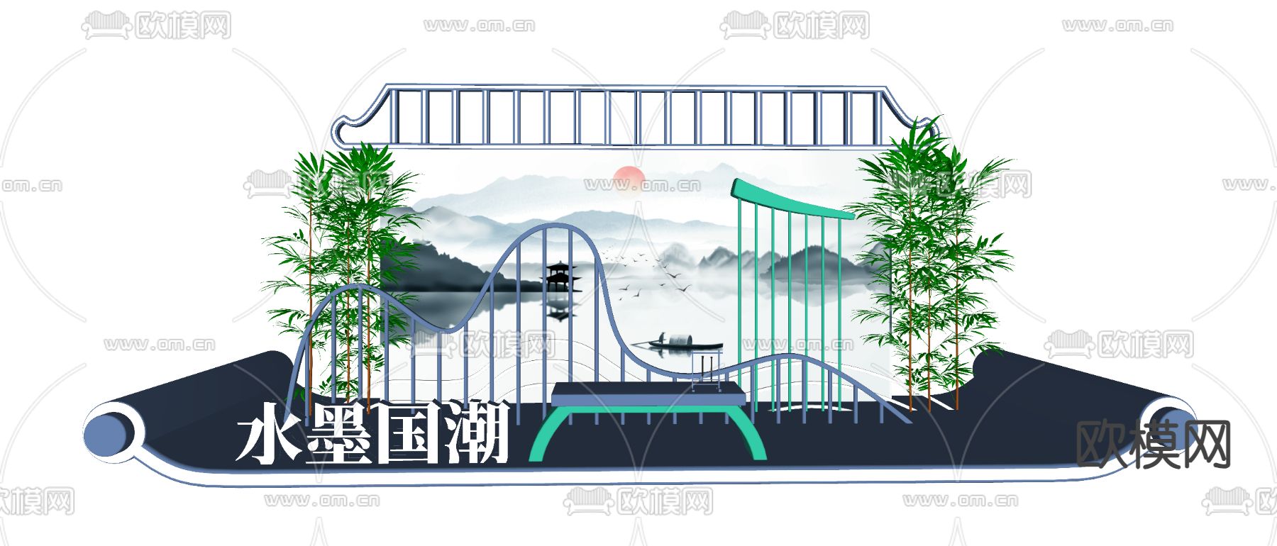 中式景观小品 商业美陈su模型