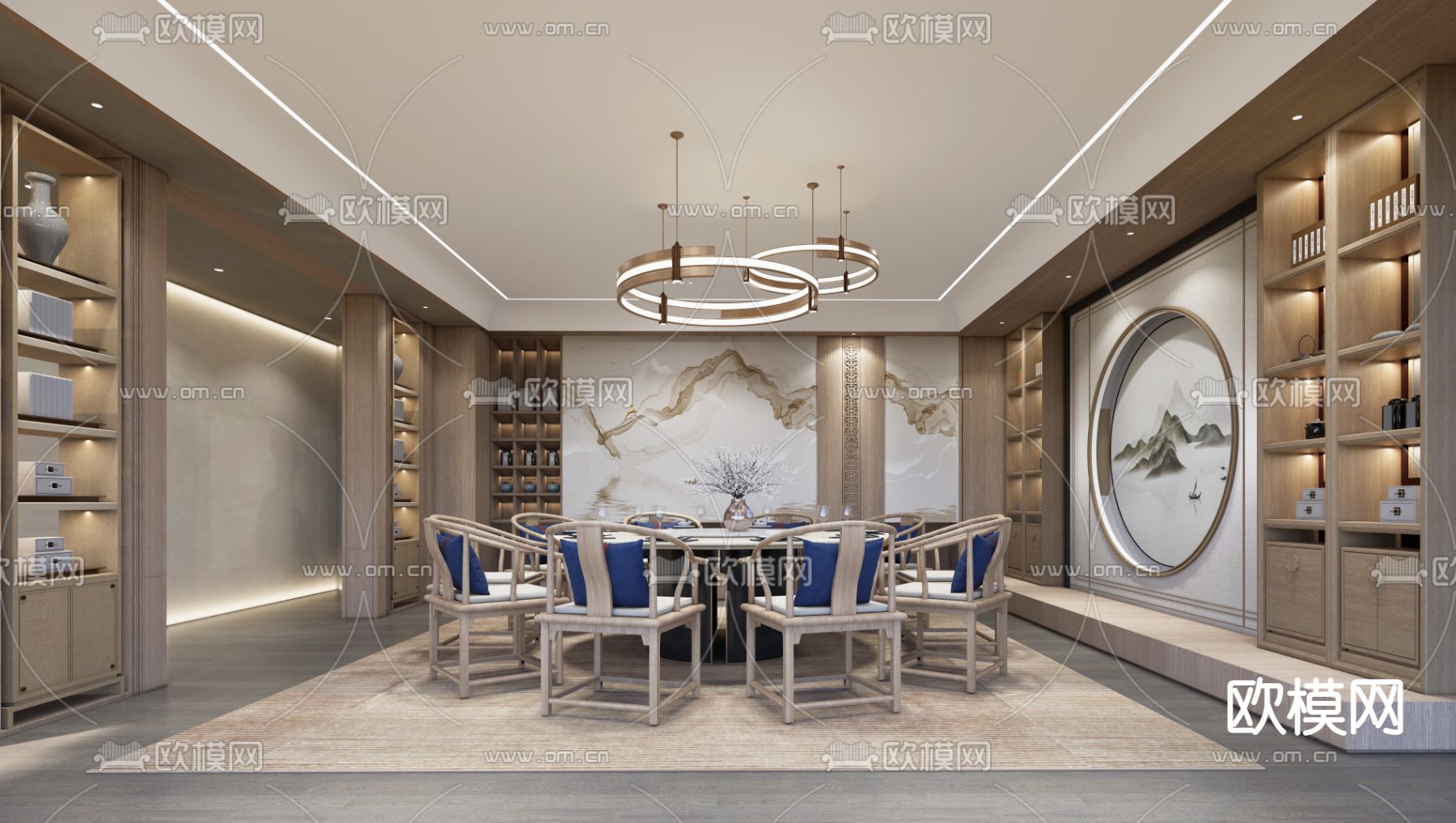 新中式餐厅包厢su模型下载（渲染图1）