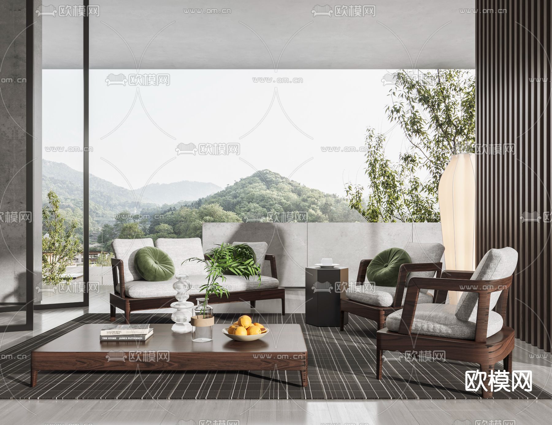 北欧布艺沙发组合3d模型下载