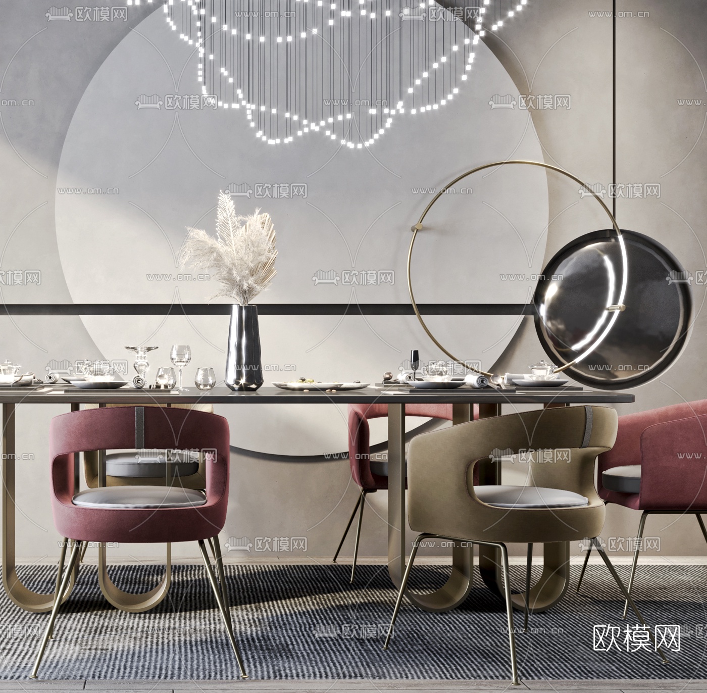 现代金属餐桌椅3d模型下载（渲染图4）