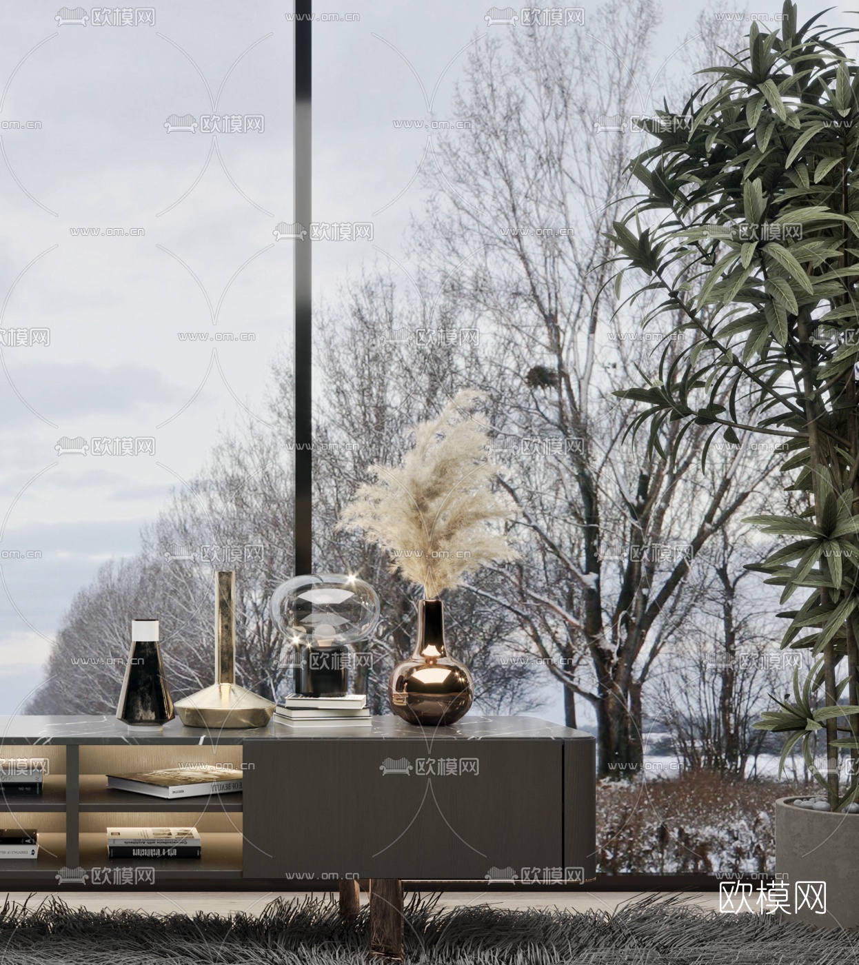 现代轻奢电视柜3d模型下载（渲染图3）