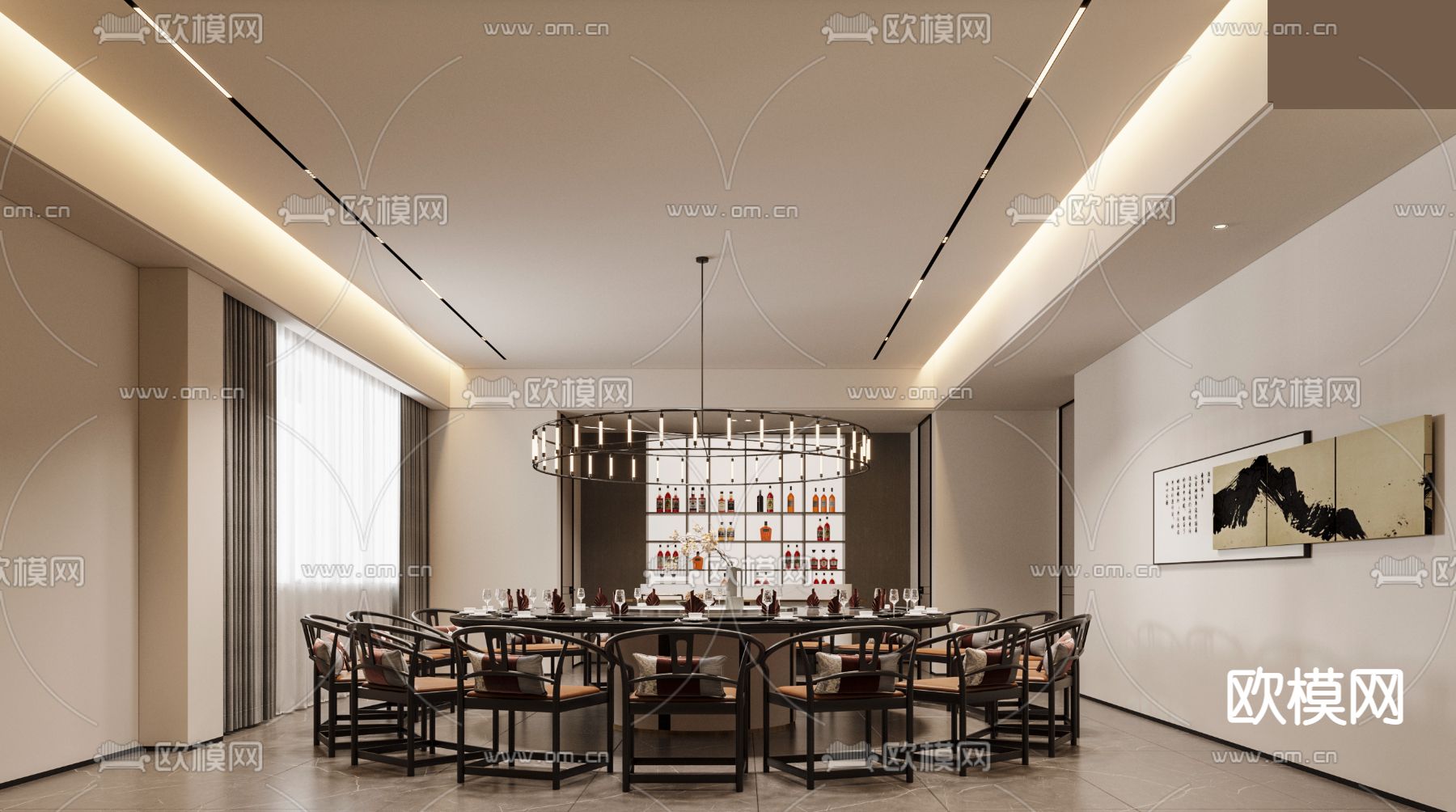 中餐厅包房 包间 包厢3d模型下载（渲染图2）