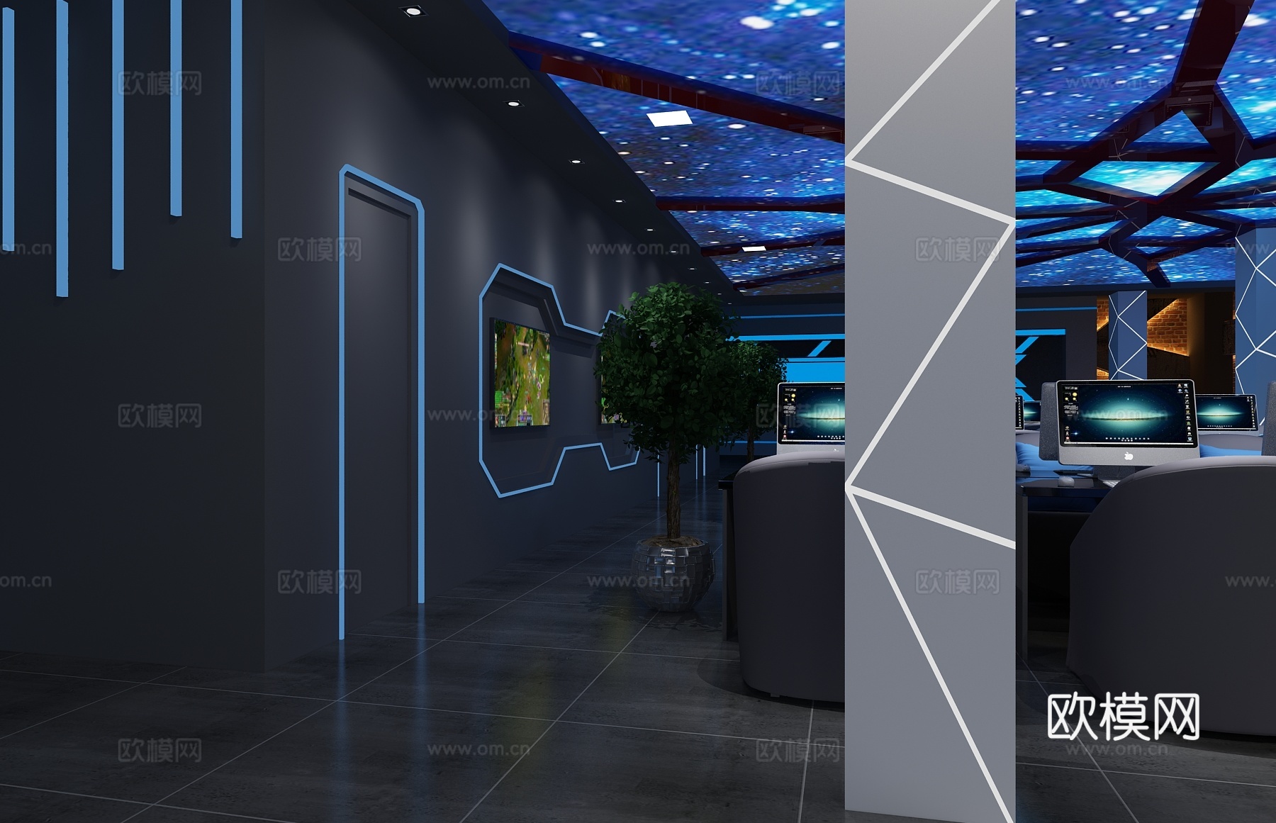 梦幻网吧 吊顶 桌椅3d模型