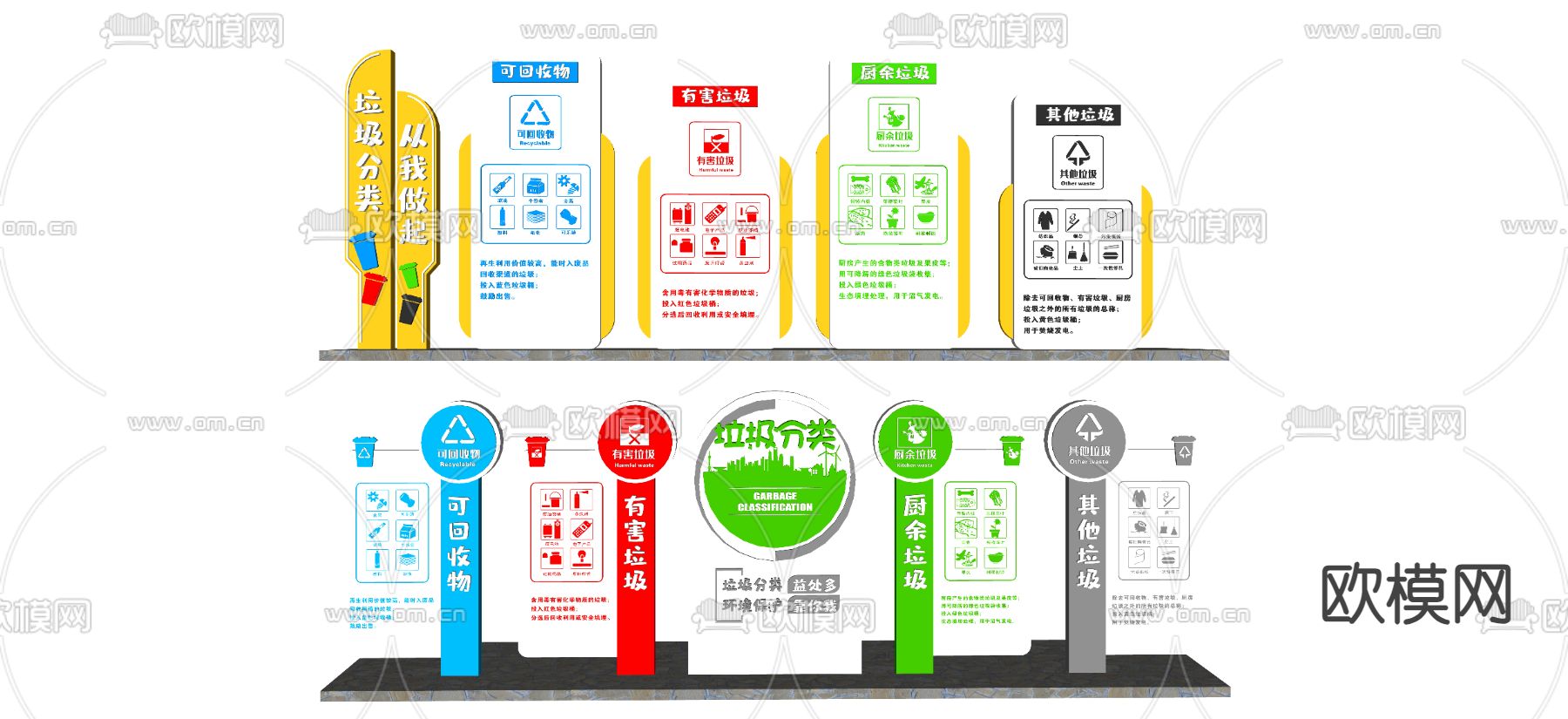 垃圾分类宣传栏 环保美陈su模型