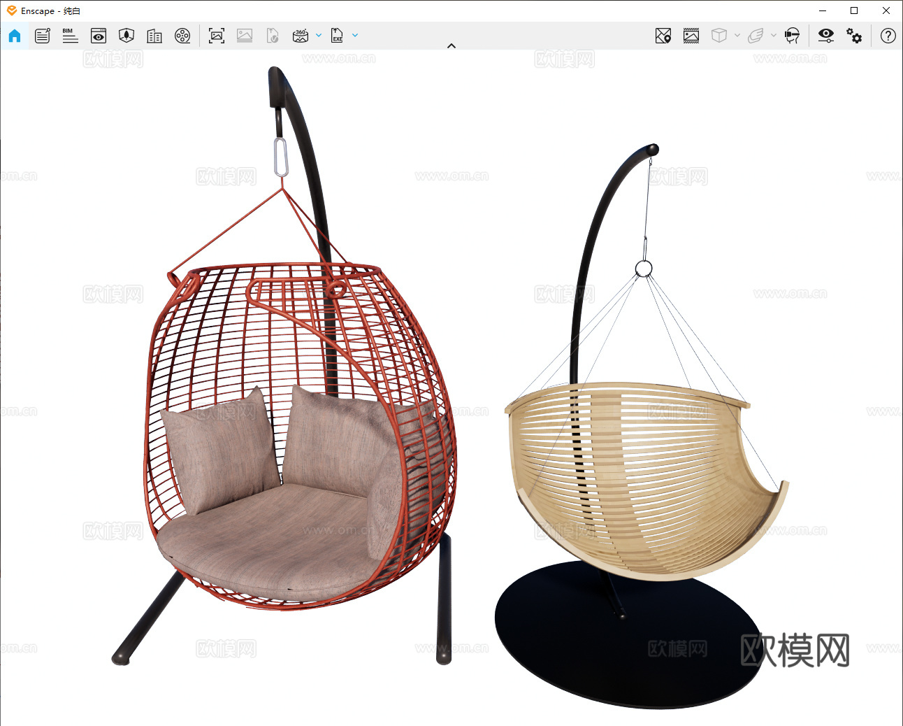 现代 吊椅 吊篮椅 木吊椅 金属吊椅su模型