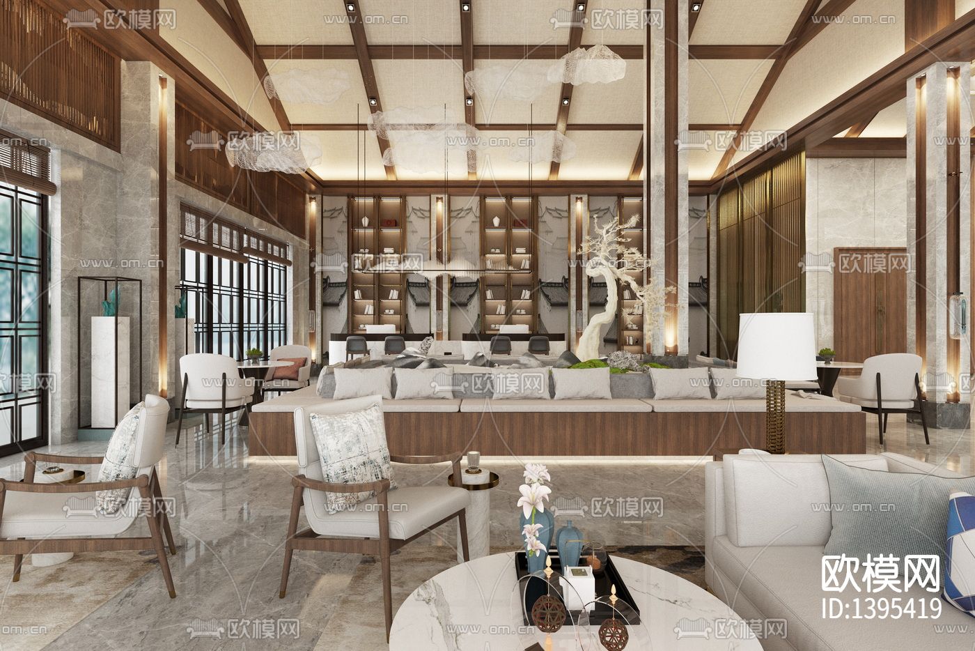 新中式酒店cad施工图下载（渲染图6）