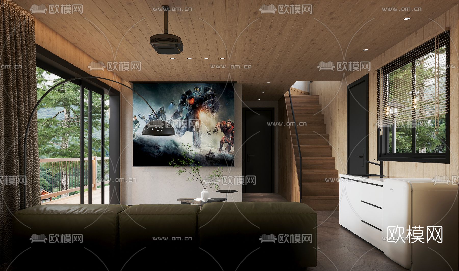 北欧民宿复式客厅卧室3d模型下载（渲染图4）