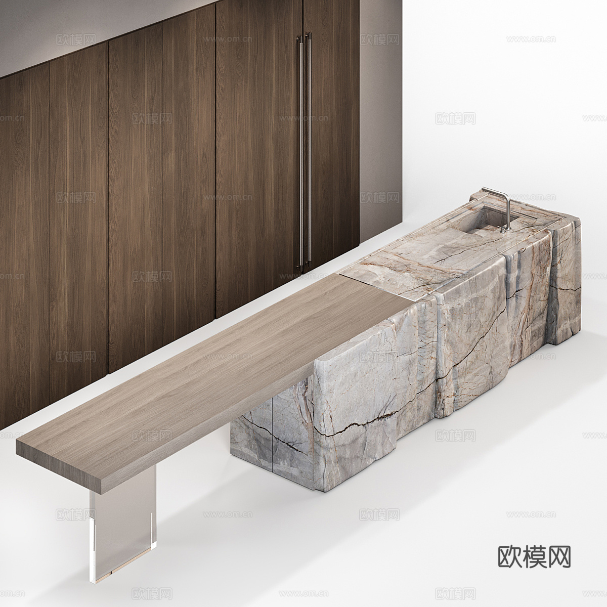 现代意式侘寂橱柜岛台3d模型