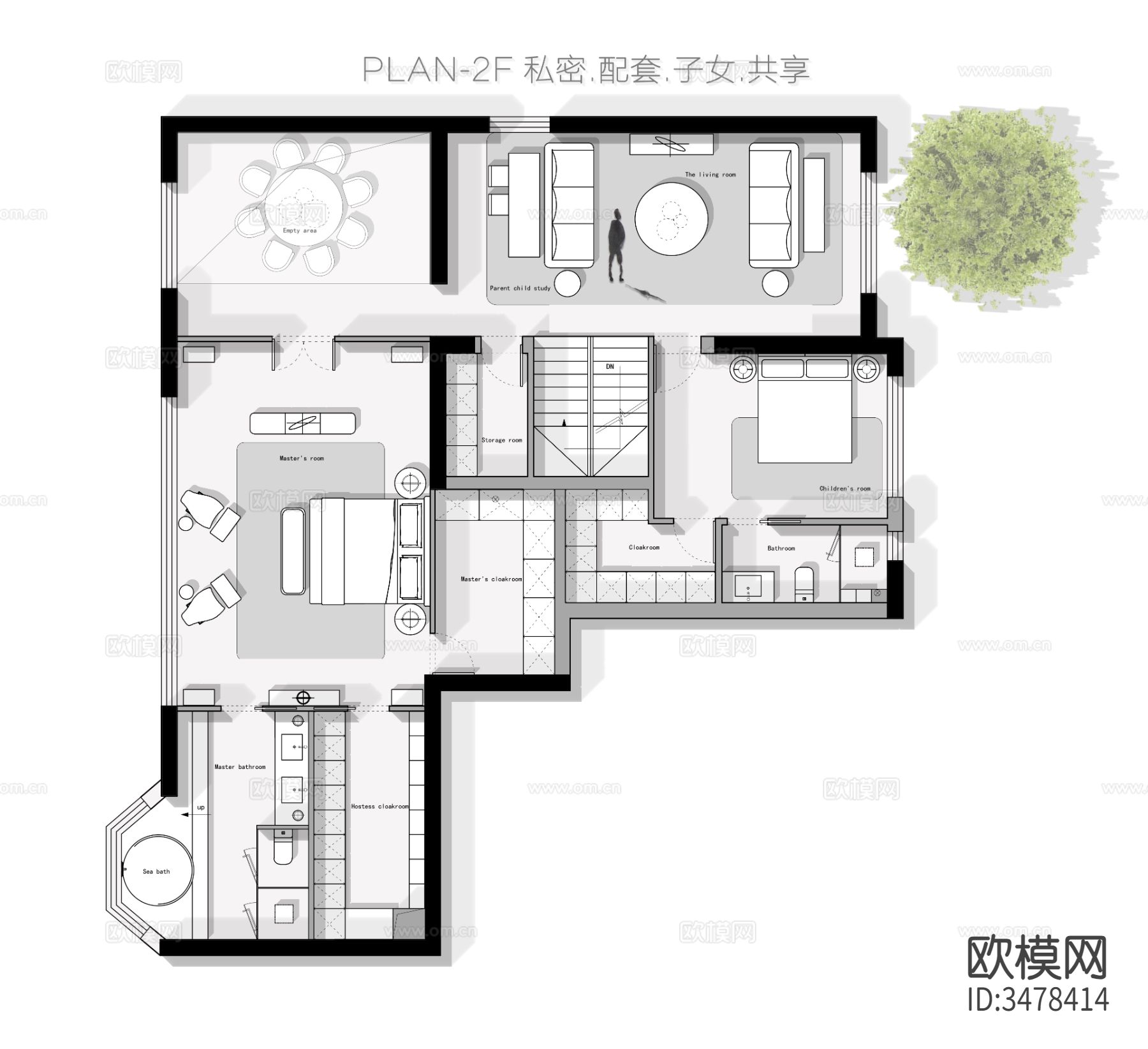 现代别墅CAD施工图下载（渲染图2）