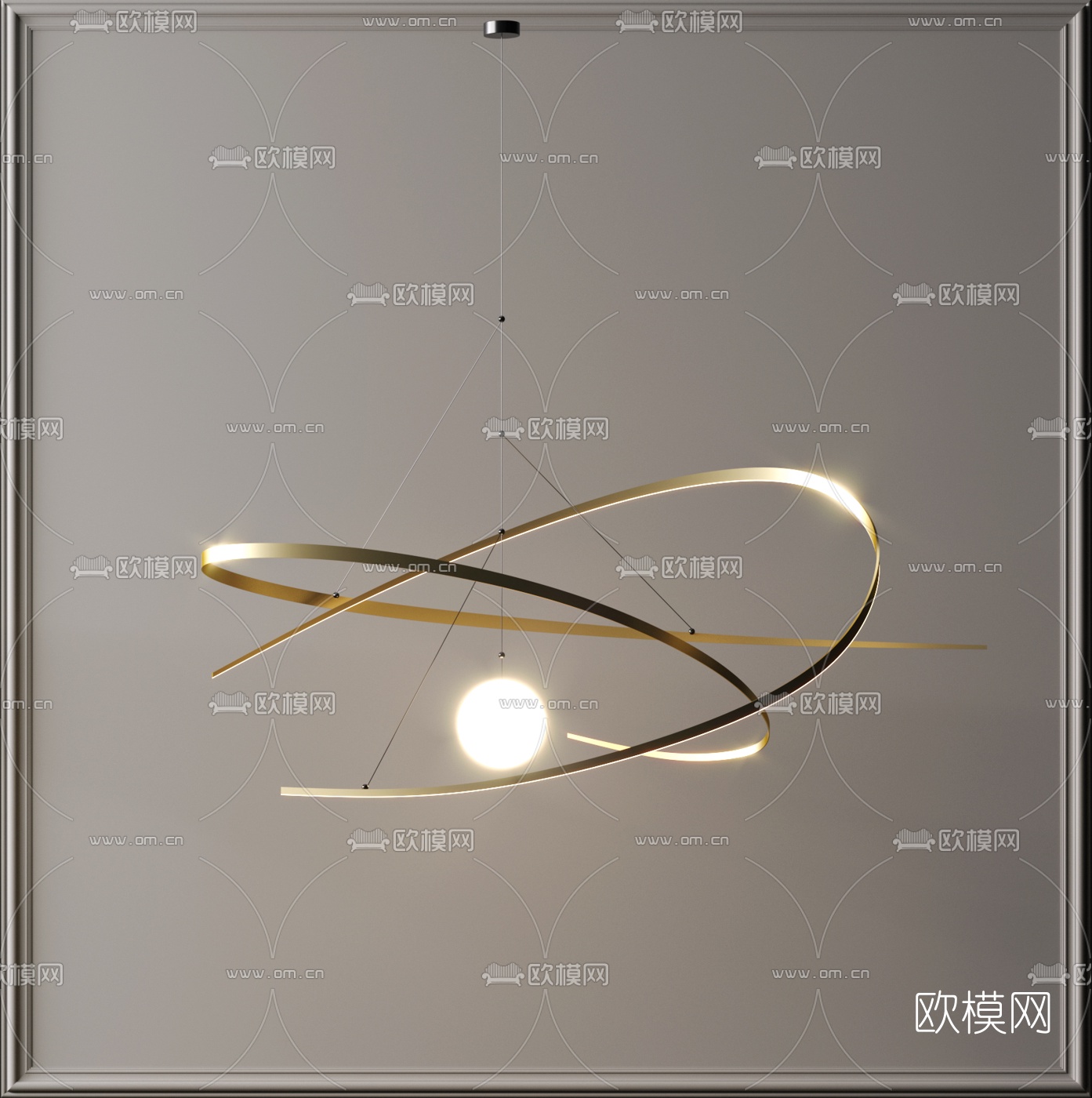 现代艺术金属吊灯3d模型下载（渲染图3）