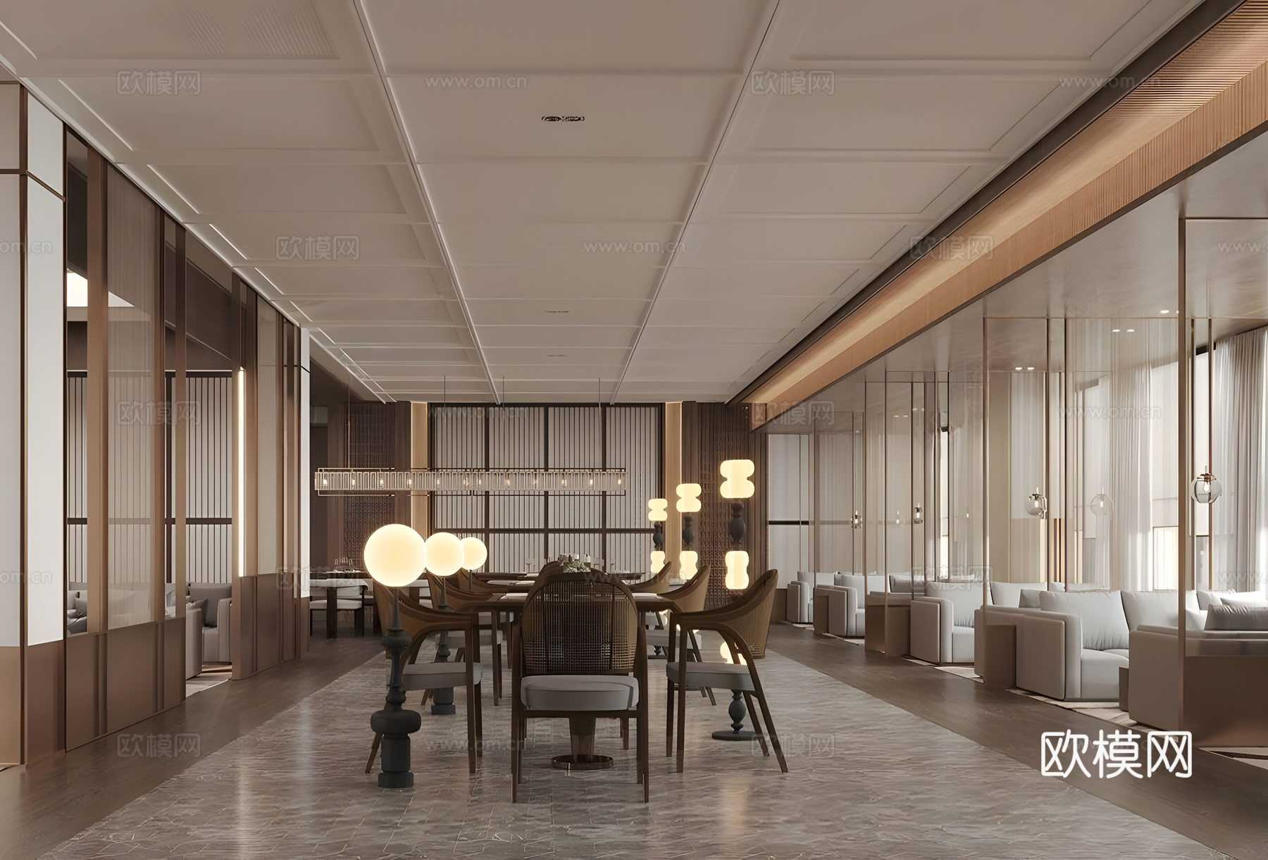 现代中餐厅 酒店餐厅 酒店自助餐厅 新中式酒店餐厅 酒店宴会su模型下载（渲染图1）
