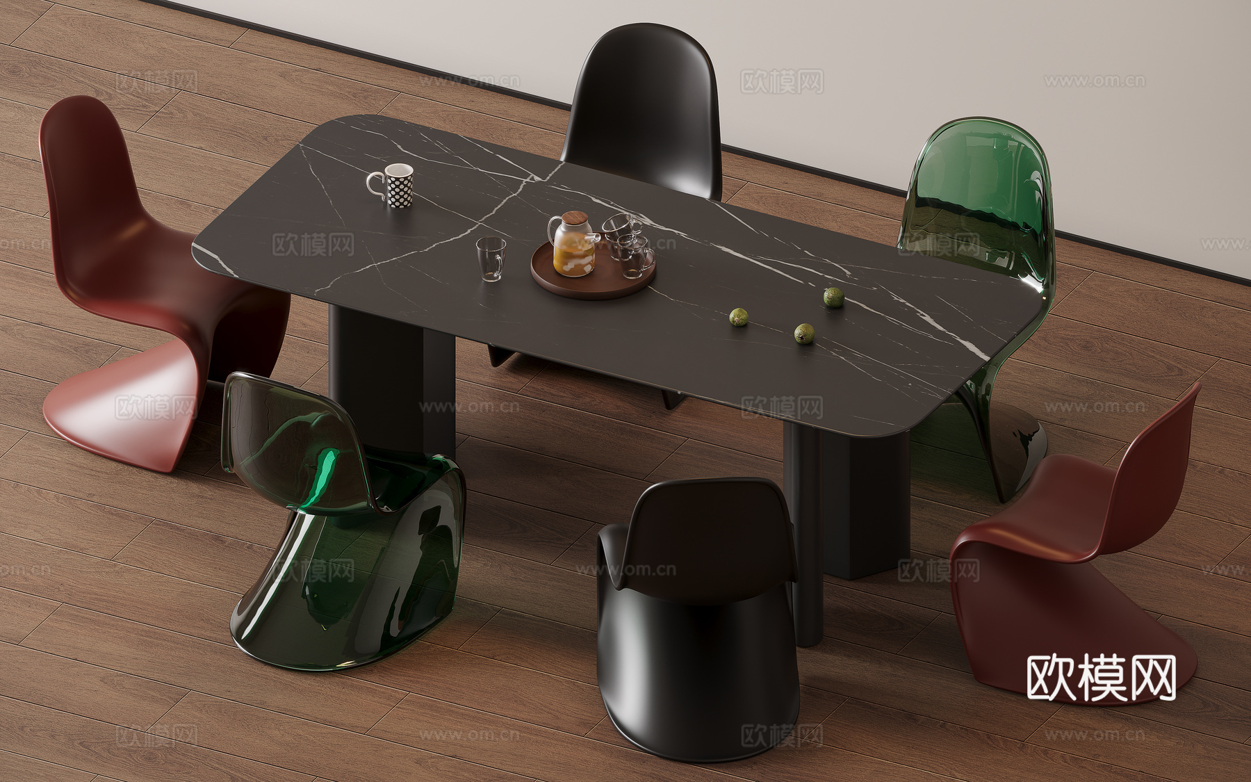 现代意式餐桌3d模型