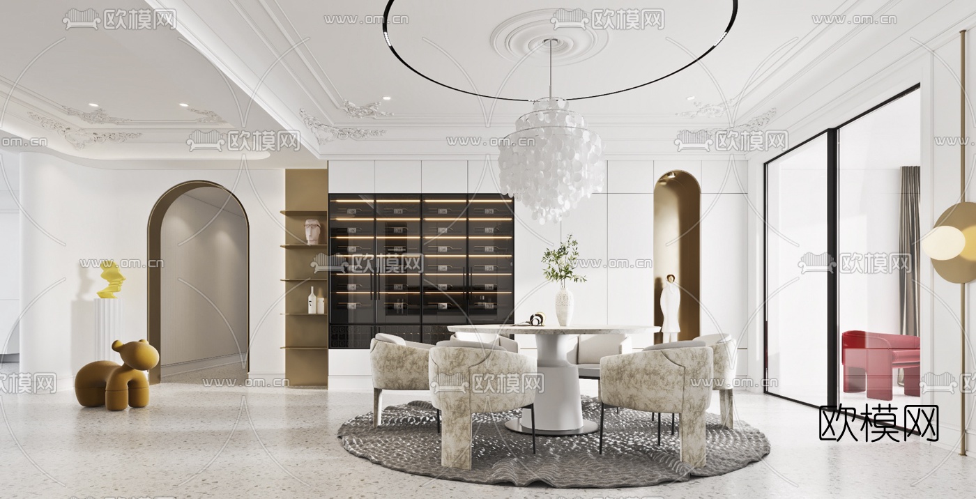 简欧轻奢餐厅3d模型下载（渲染图1）