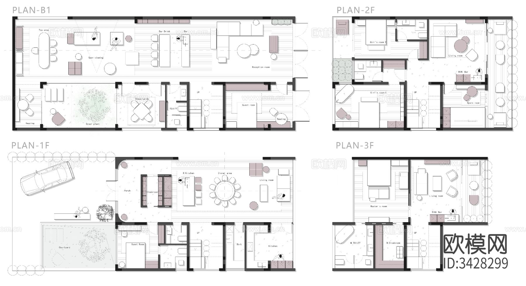 iGo 600㎡自建房项目平面优化案例源文件cad施工图下载（渲染图1）