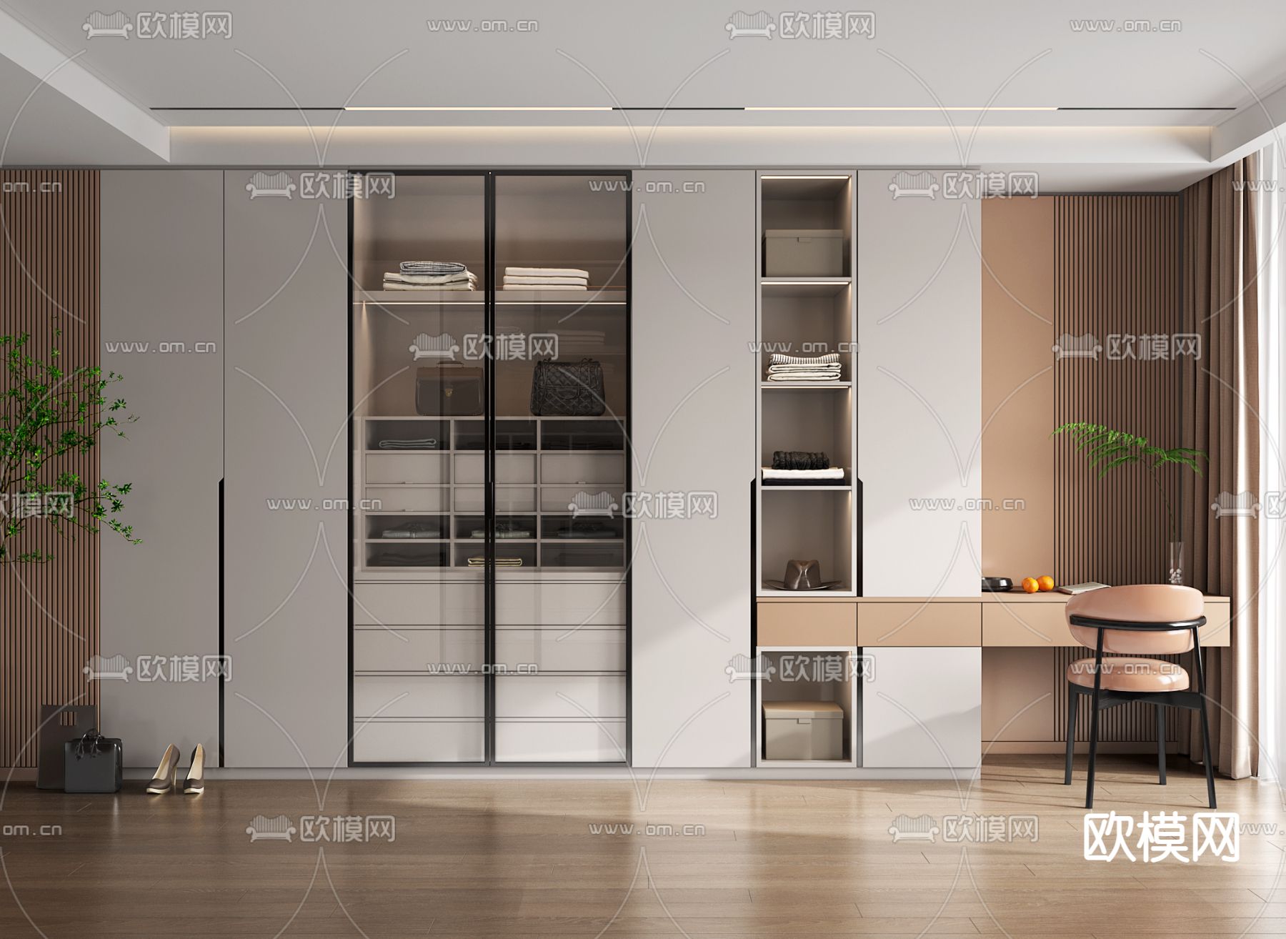 现代衣柜su模型下载（渲染图1）