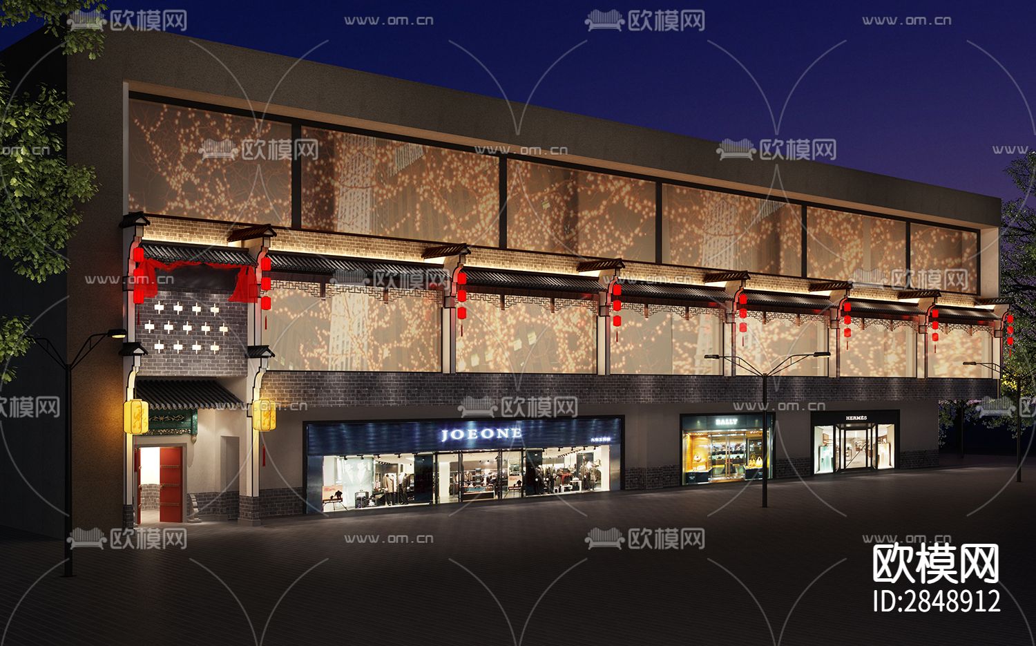 中餐厅CAD施工图下载（渲染图2）