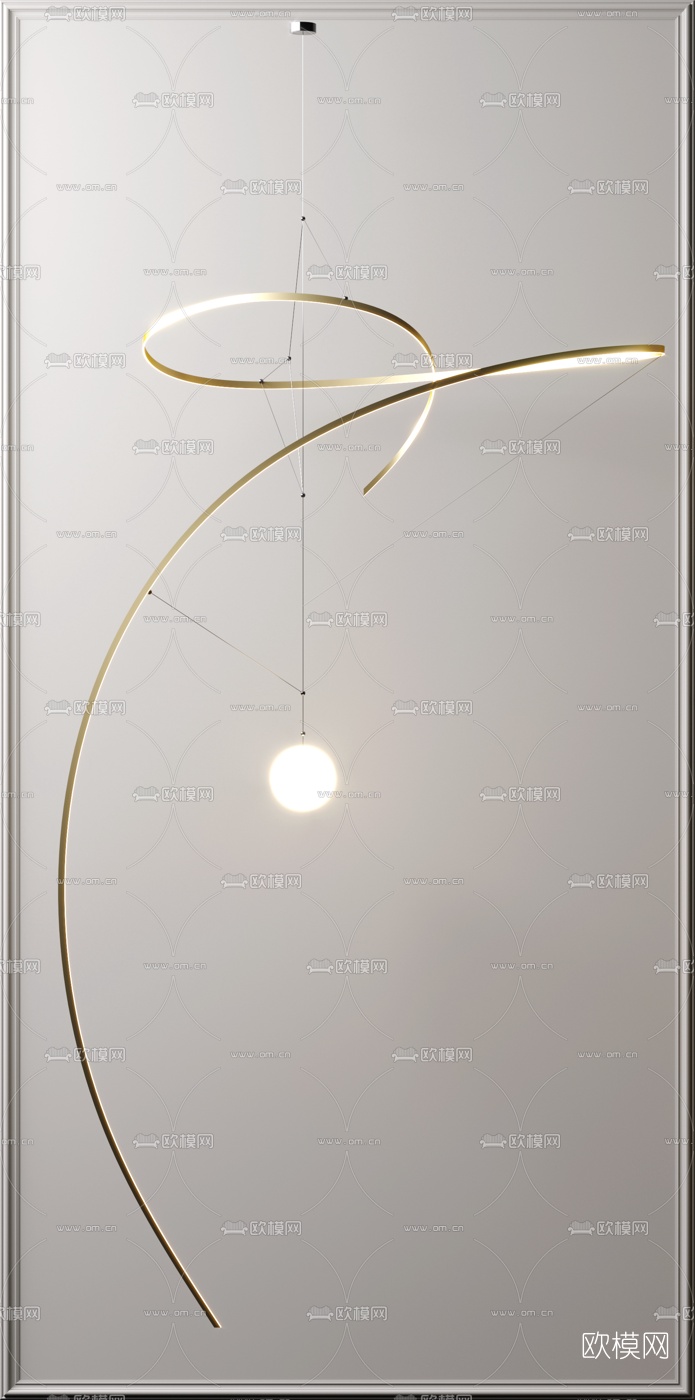 现代艺术金属吊灯3d模型下载（渲染图2）