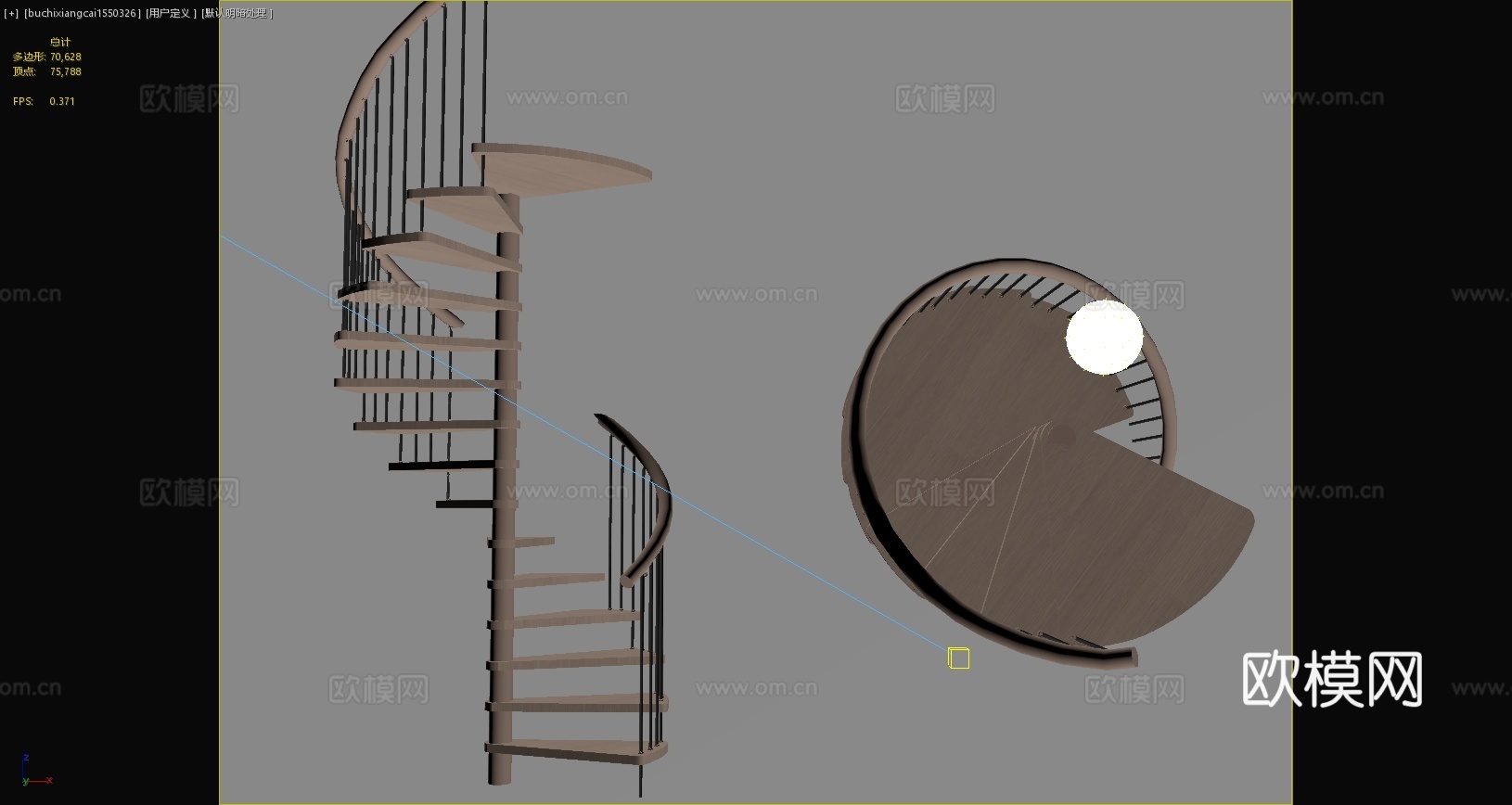 现代弧形楼梯旋转楼梯金属护栏木板踏步3d模型