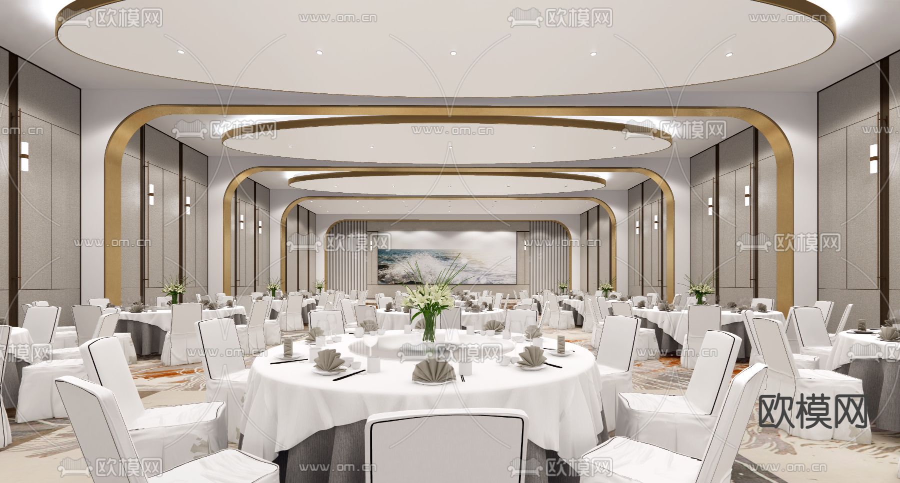 现代酒店宴会厅su模型下载（渲染图1）