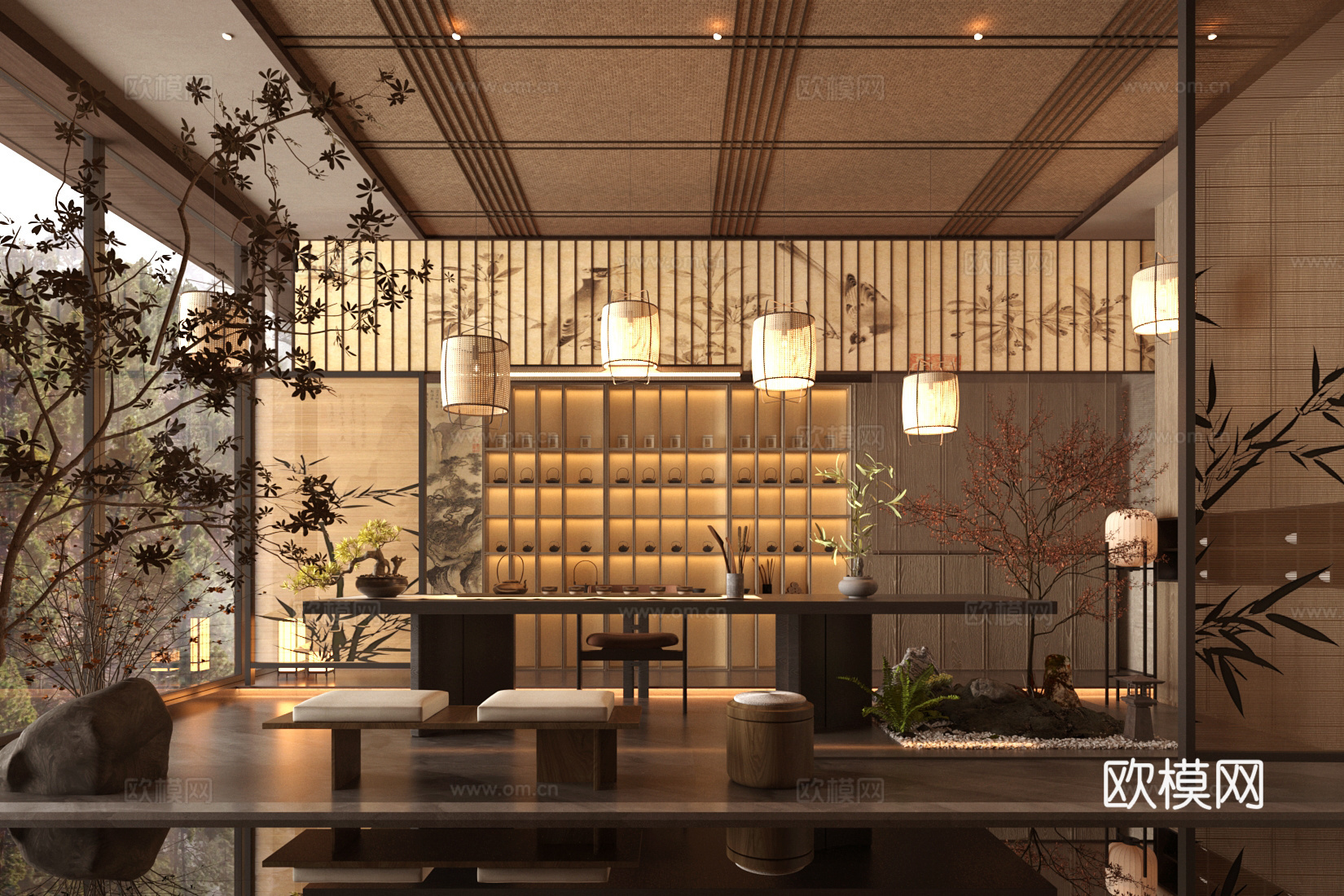 新中式禅意茶室 宋代名宿会所大厅 宋式美学茶室 茶餐厅包厢3d模型