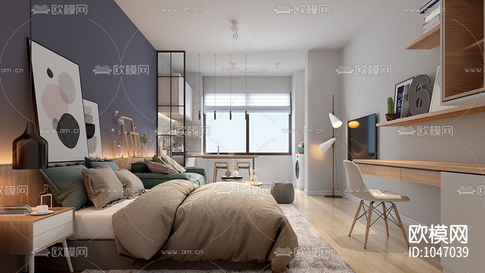 北欧单身公寓施工图效果图下载（渲染图1）