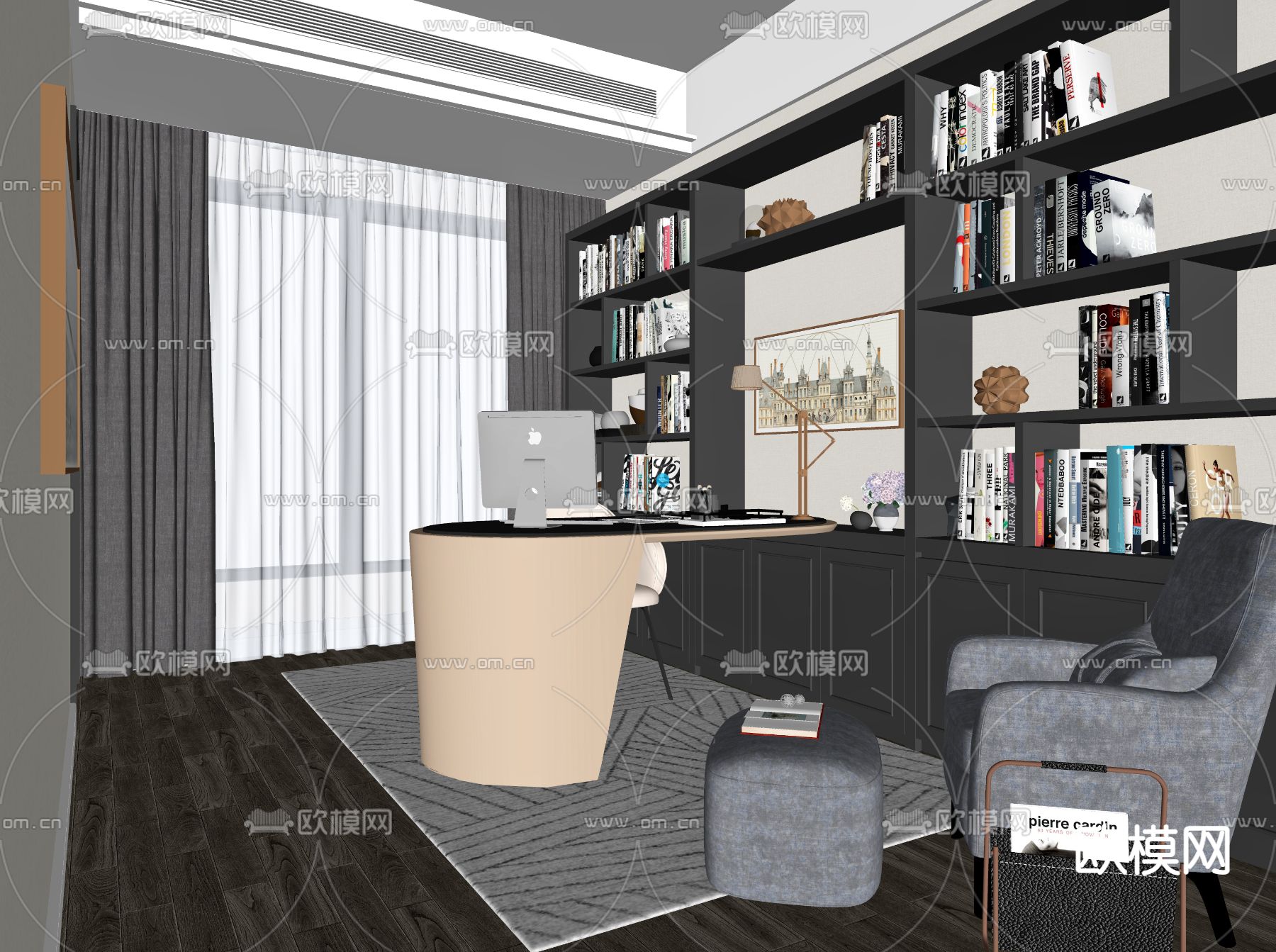 现代书房su模型下载（渲染图2）