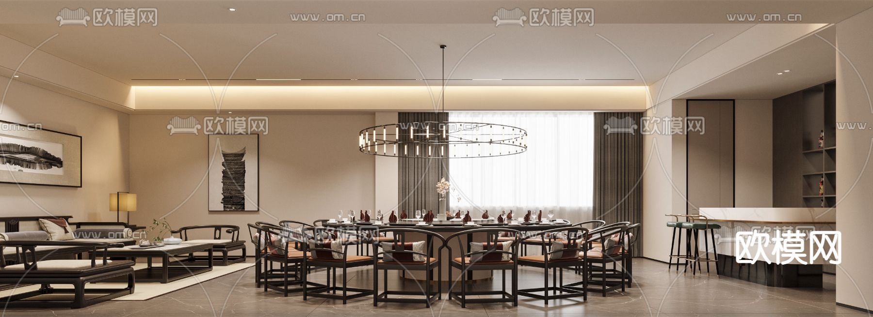 中餐厅包房 包间 包厢3d模型下载（渲染图1）