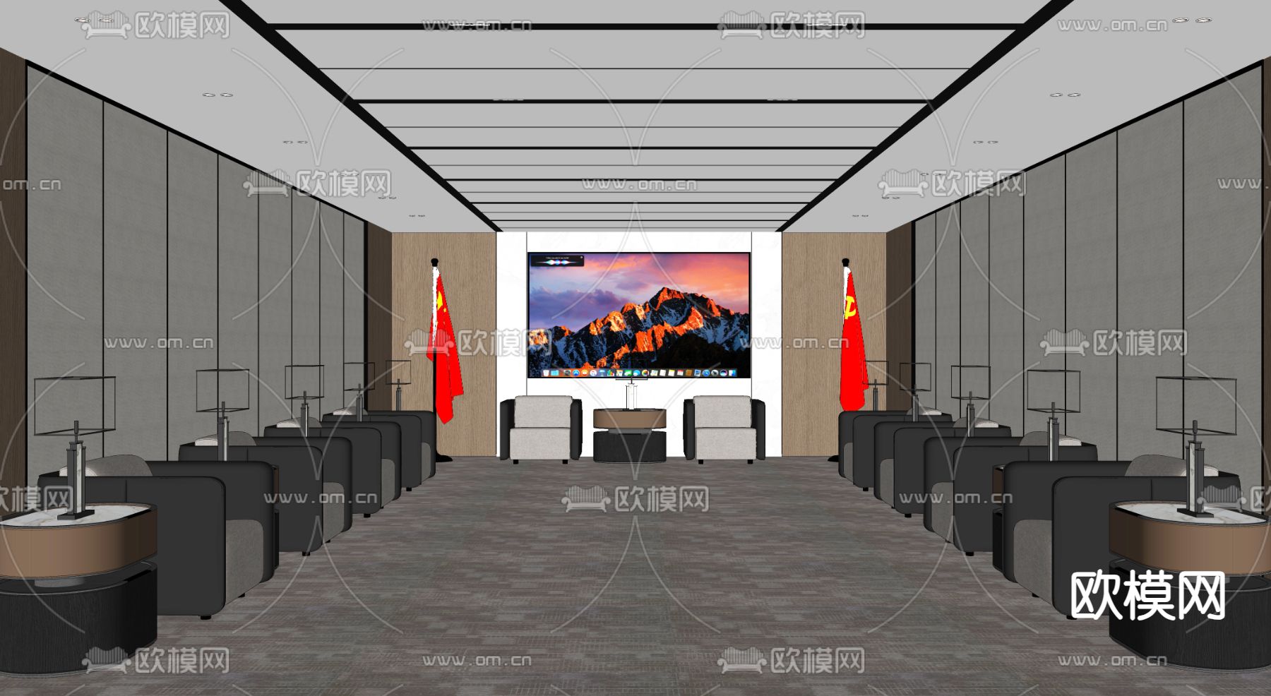 新中式接待室 会客厅su模型下载（渲染图3）