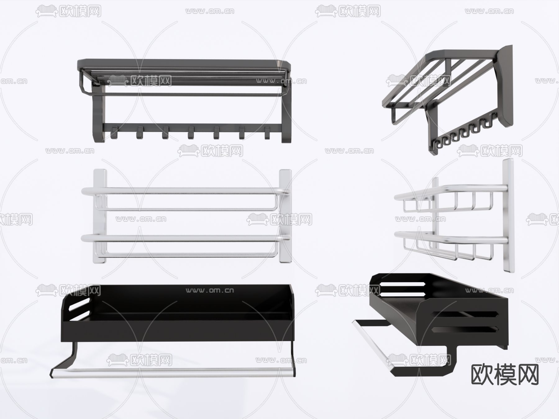 现代不锈钢浴巾架 毛巾架su模型