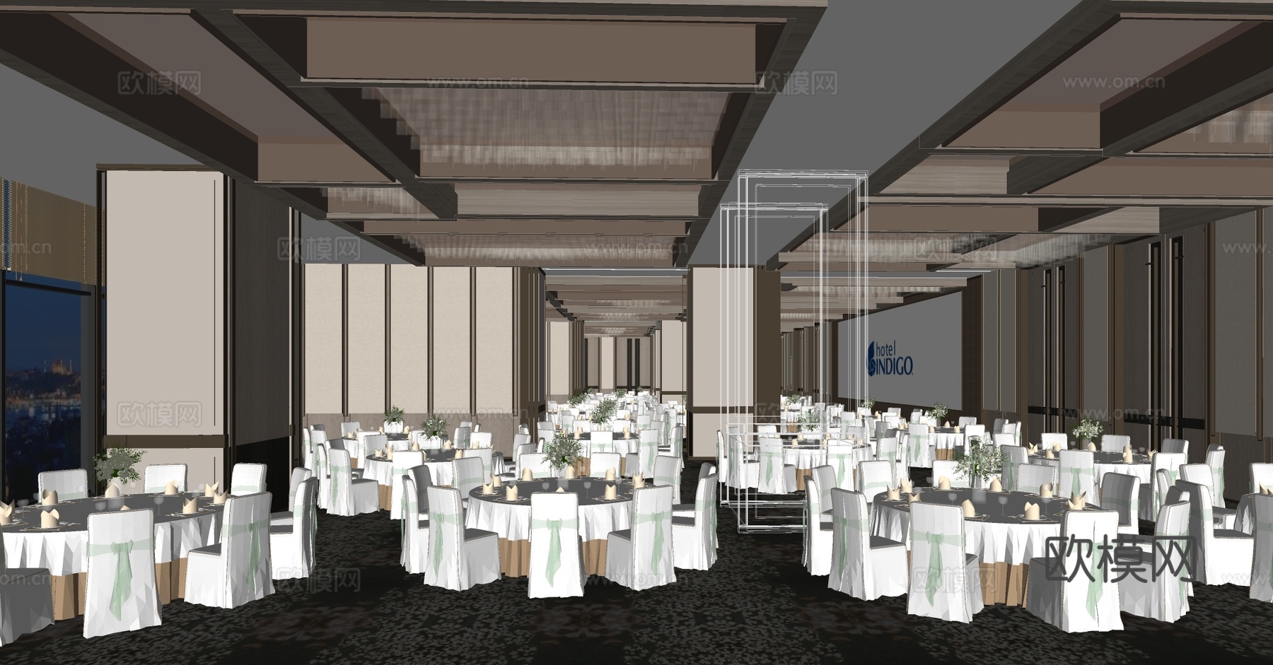 现代宴会厅 婚礼宴会厅 酒店宴会厅 酒店餐厅 轻奢酒店宴会厅su模型下载（渲染图2）