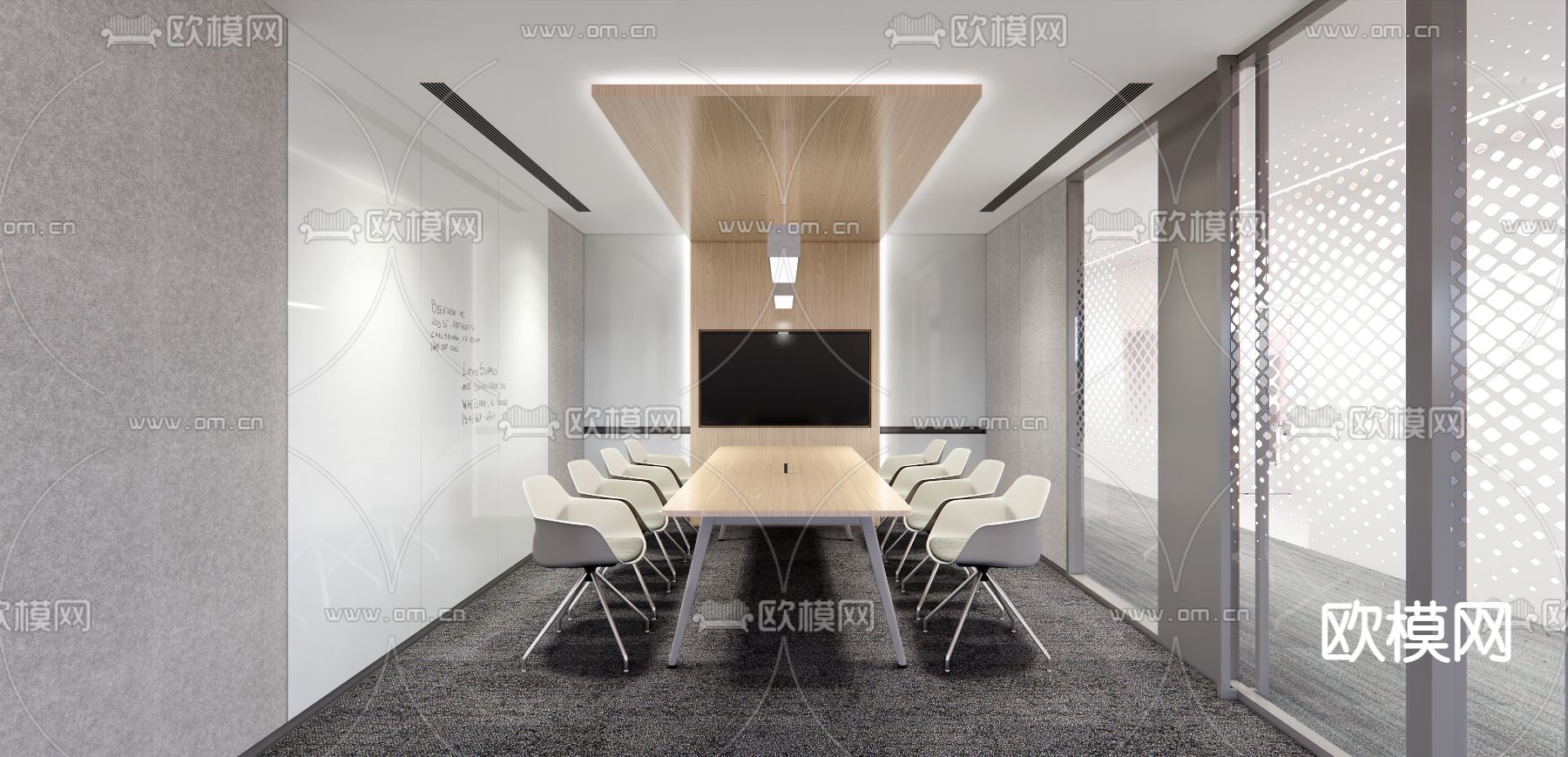 现代会议室su模型下载（渲染图1）