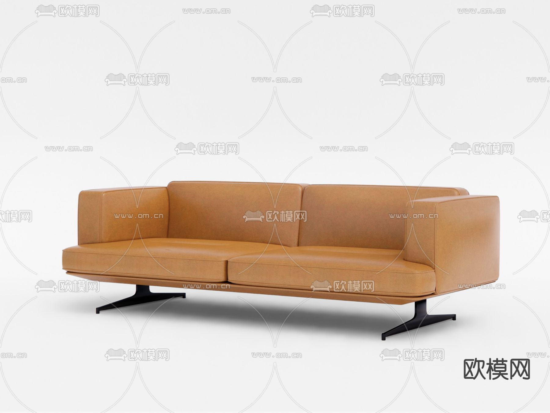 现代皮革双人沙发su模型下载（渲染图2）