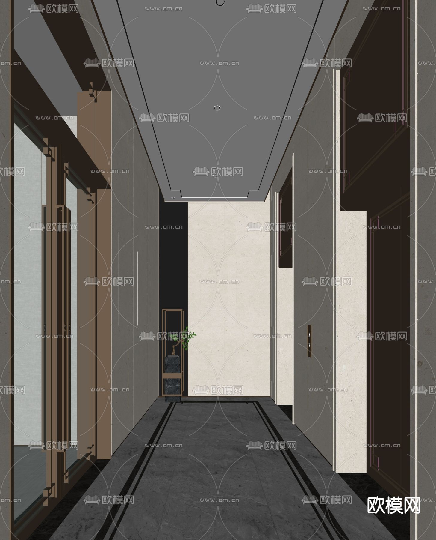 新中式电梯厅su模型下载（渲染图2）