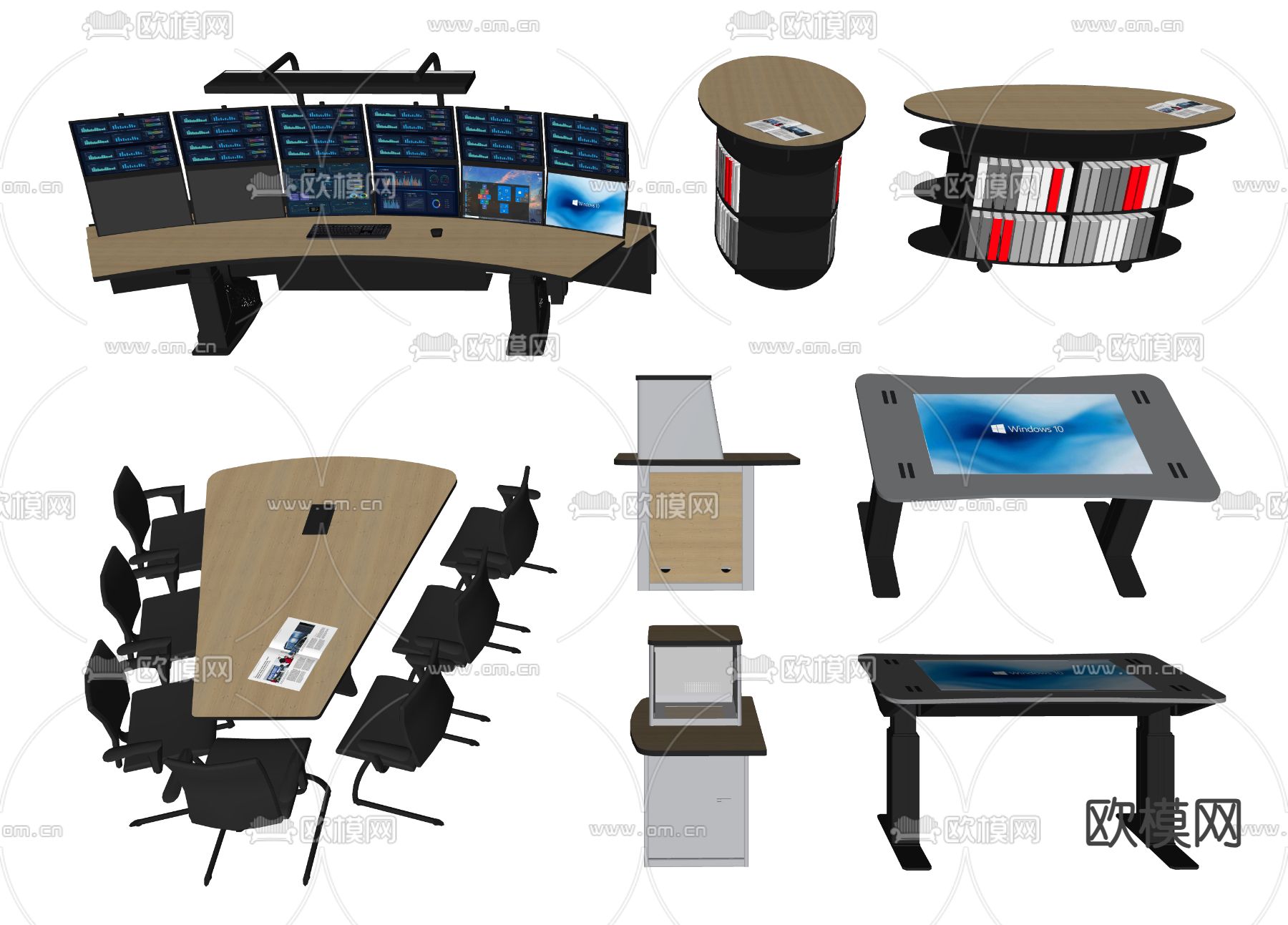 会议桌 屏幕 办公桌椅su模型下载（渲染图1）