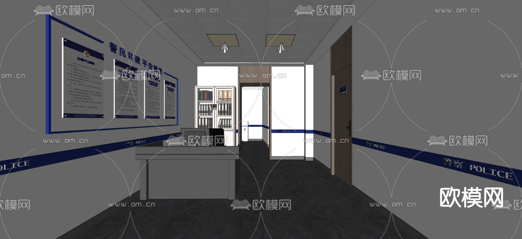 警察局民警 接警室su模型下载（渲染图2）